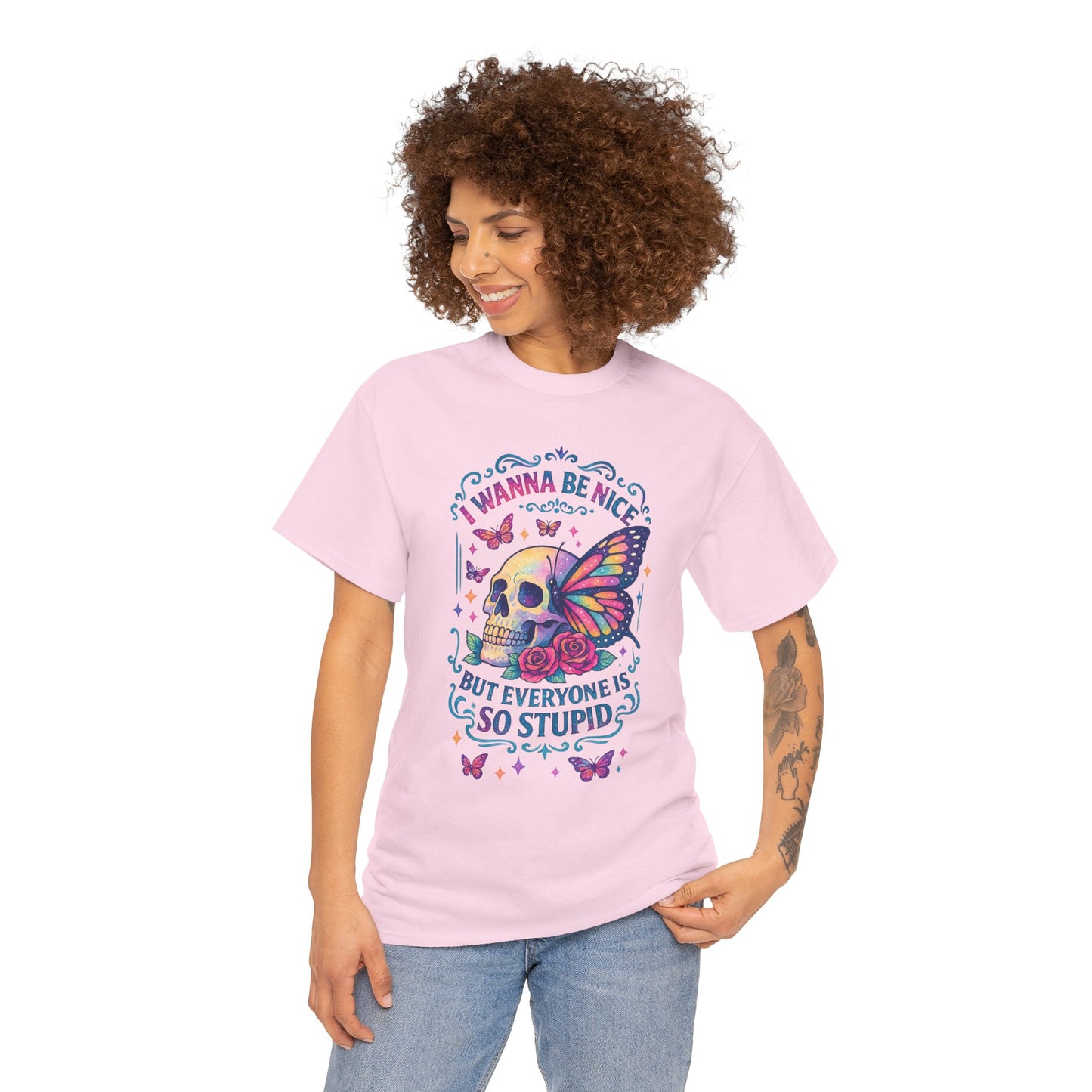 Colorful Skull & Butterfly Graphic Tee - Unique Gift for Halloween, Birthdays, Everyday Wear, Art Lovers, Funny Statement Shirt