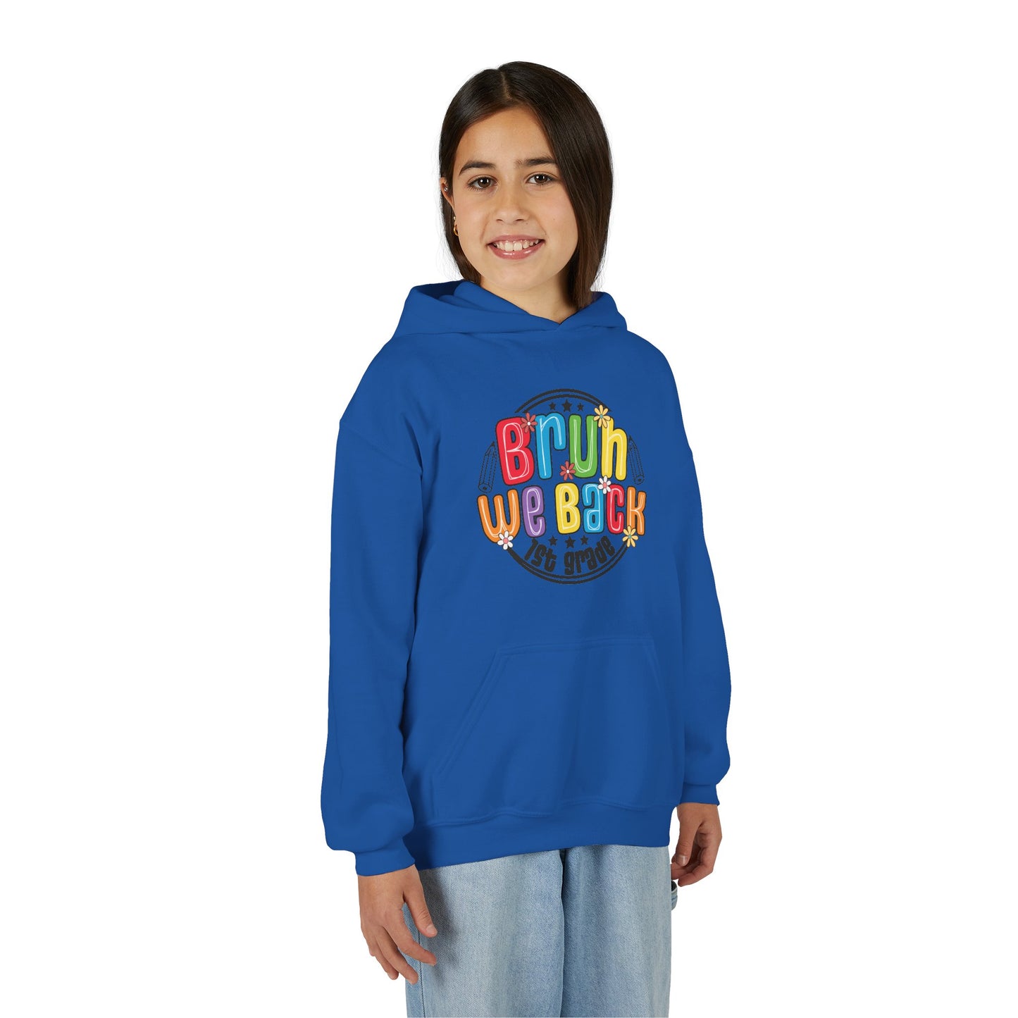 Colorful 1st Grade Hooded Sweatshirt, Back to School Gift, Youth Sweatshirt, Cheerful Hoodie for Kids, Fun Kids Apparel, Birthday Gift