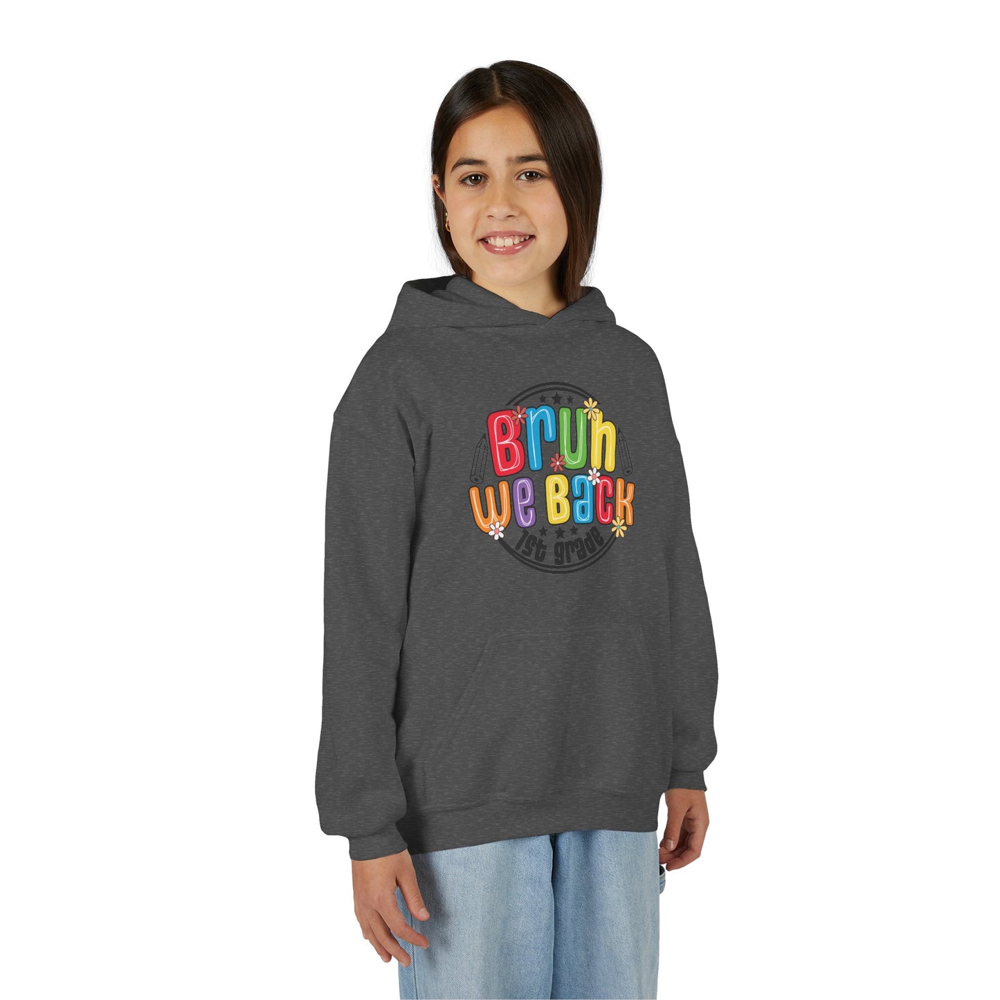 Colorful 1st Grade Hooded Sweatshirt, Back to School Gift, Youth Sweatshirt, Cheerful Hoodie for Kids, Fun Kids Apparel, Birthday Gift