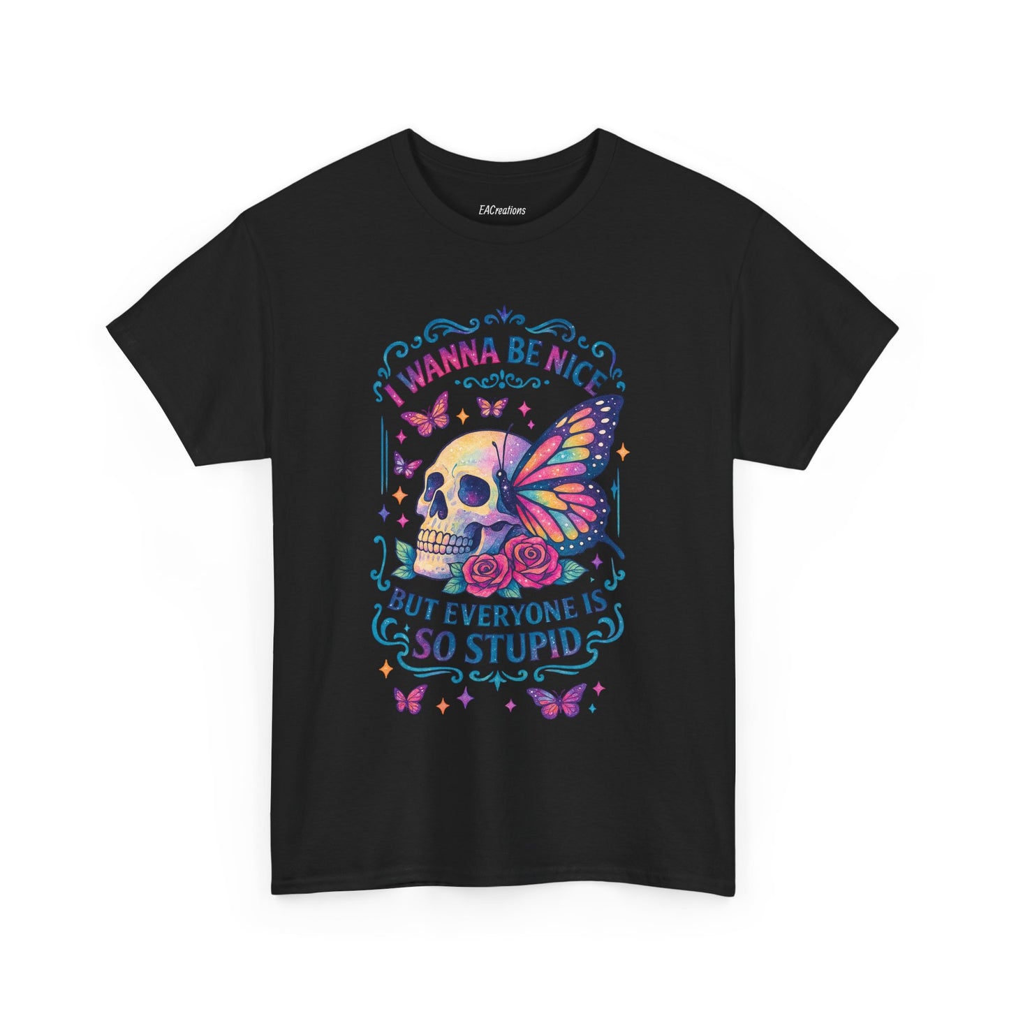 Colorful Skull & Butterfly Graphic Tee - Unique Gift for Halloween, Birthdays, Everyday Wear, Art Lovers, Funny Statement Shirt