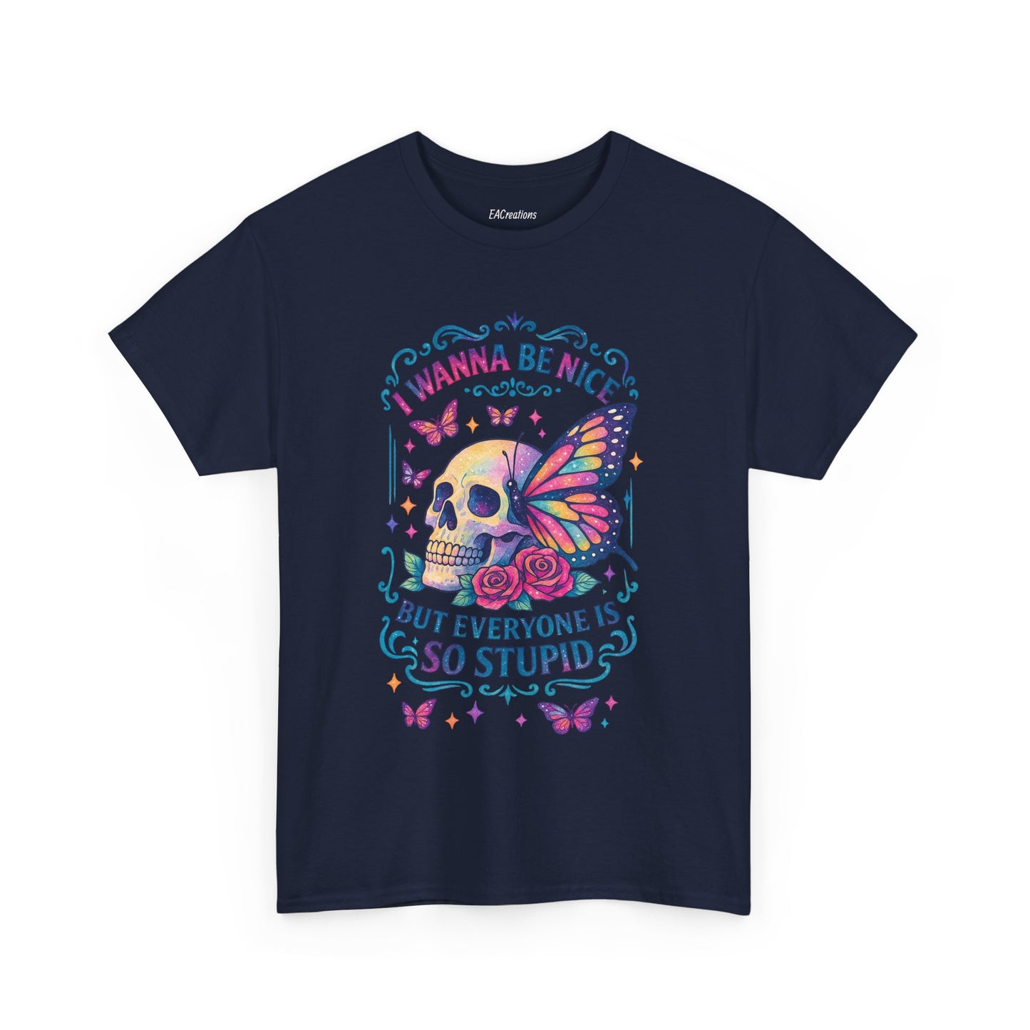 Colorful Skull & Butterfly Graphic Tee - Unique Gift for Halloween, Birthdays, Everyday Wear, Art Lovers, Funny Statement Shirt