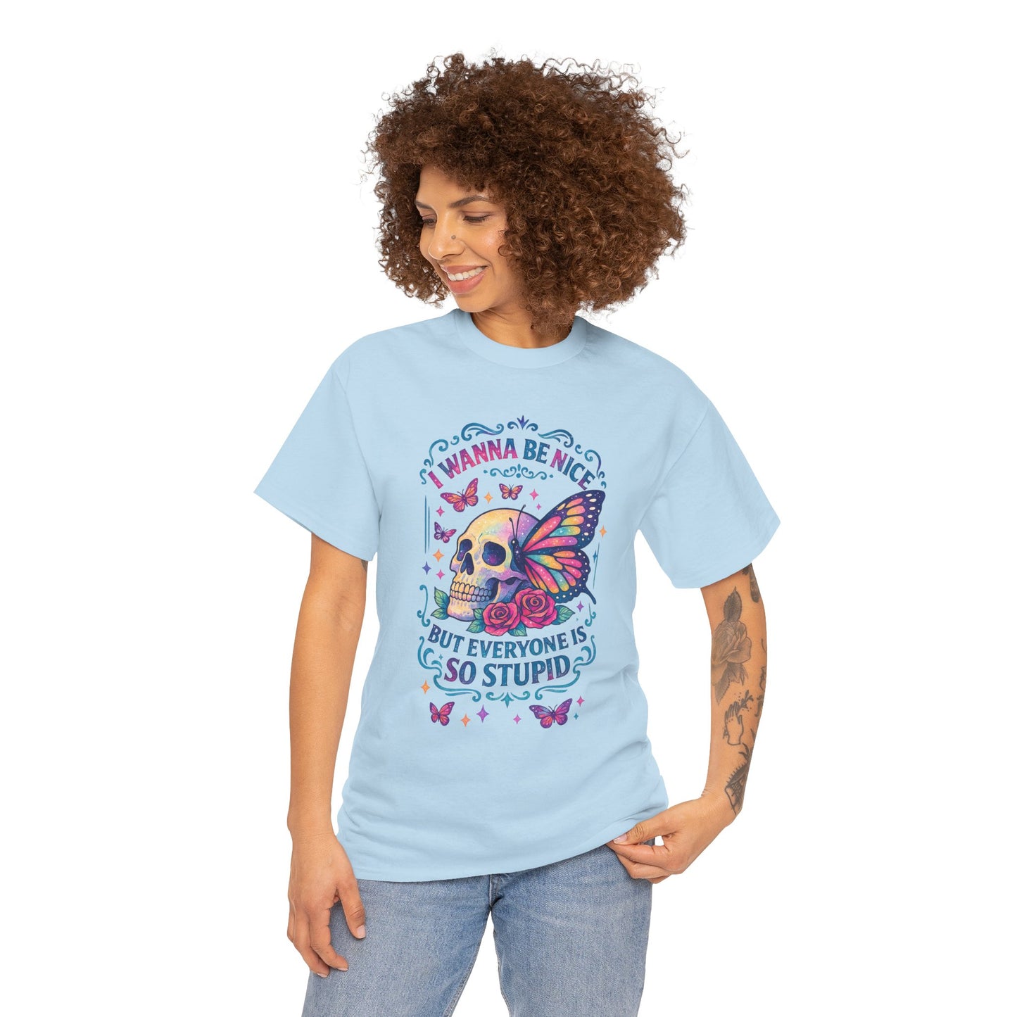 Colorful Skull & Butterfly Graphic Tee - Unique Gift for Halloween, Birthdays, Everyday Wear, Art Lovers, Funny Statement Shirt