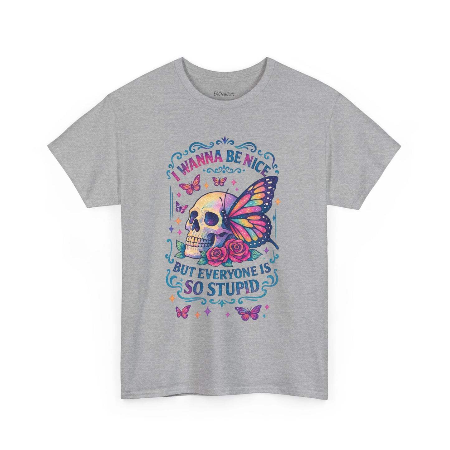 Colorful Skull & Butterfly Graphic Tee - Unique Gift for Halloween, Birthdays, Everyday Wear, Art Lovers, Funny Statement Shirt