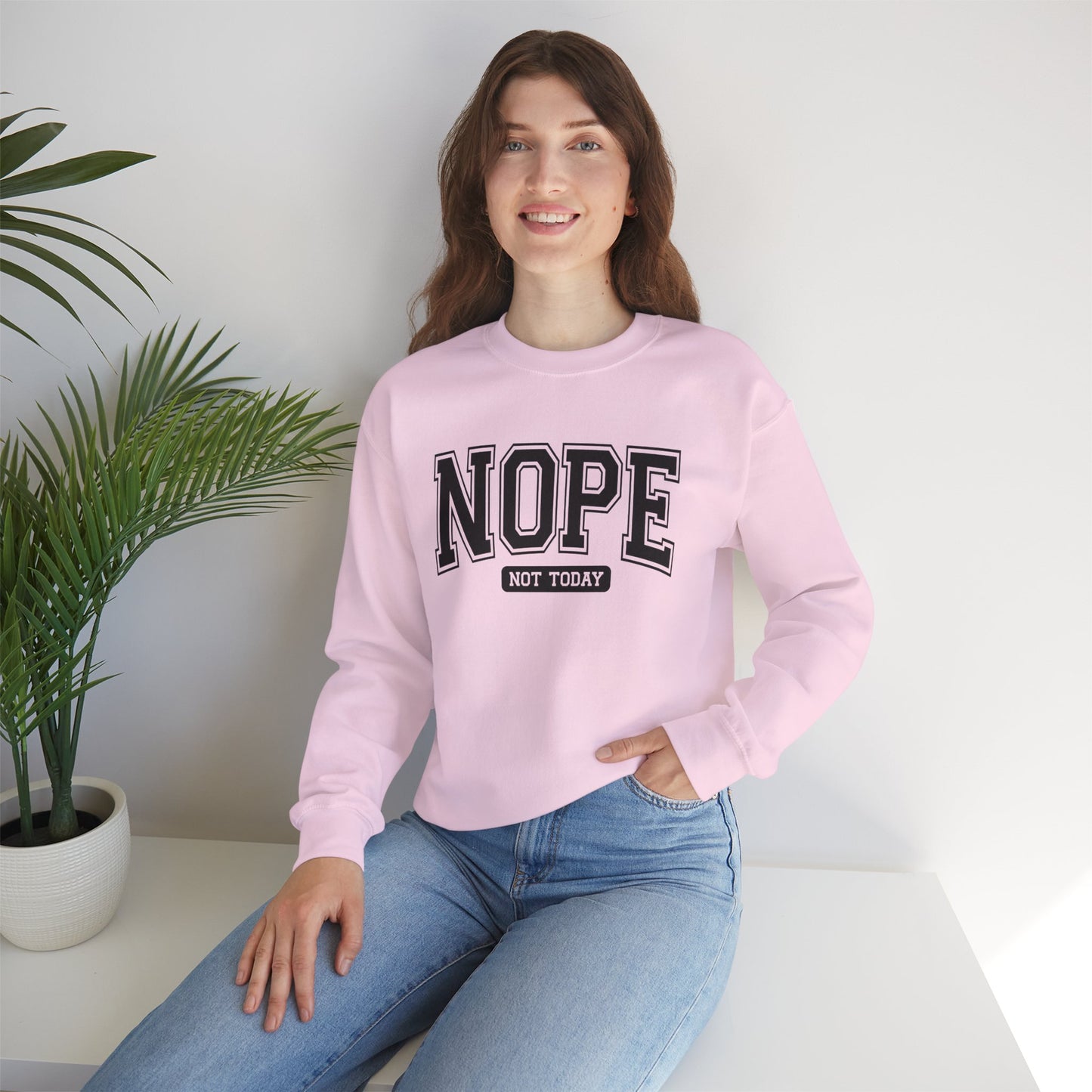 Nope Not Today Sweatshirt - Cozy Casual Crewneck for Relaxed Days, Funny Gift, Unisex Style, Perfect for Friends, Birthdays, Self-Care