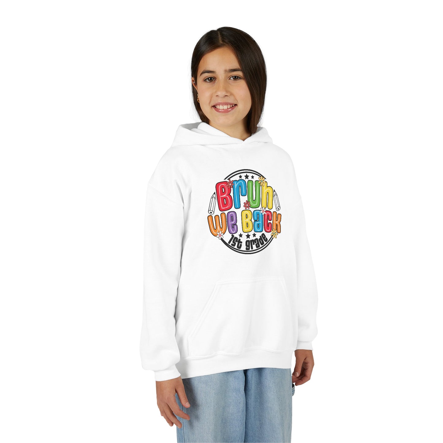 Colorful 1st Grade Hooded Sweatshirt, Back to School Gift, Youth Sweatshirt, Cheerful Hoodie for Kids, Fun Kids Apparel, Birthday Gift
