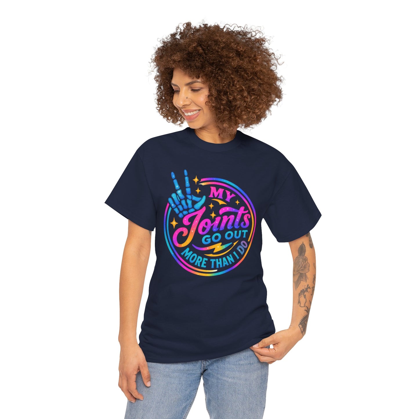 My Joints Go Out Unisex Heavy Cotton Tee, Humor Tee, Gift for Joint Pain Relief, Funny Tee for Seniors, Relaxed Fit, Wellness Gift