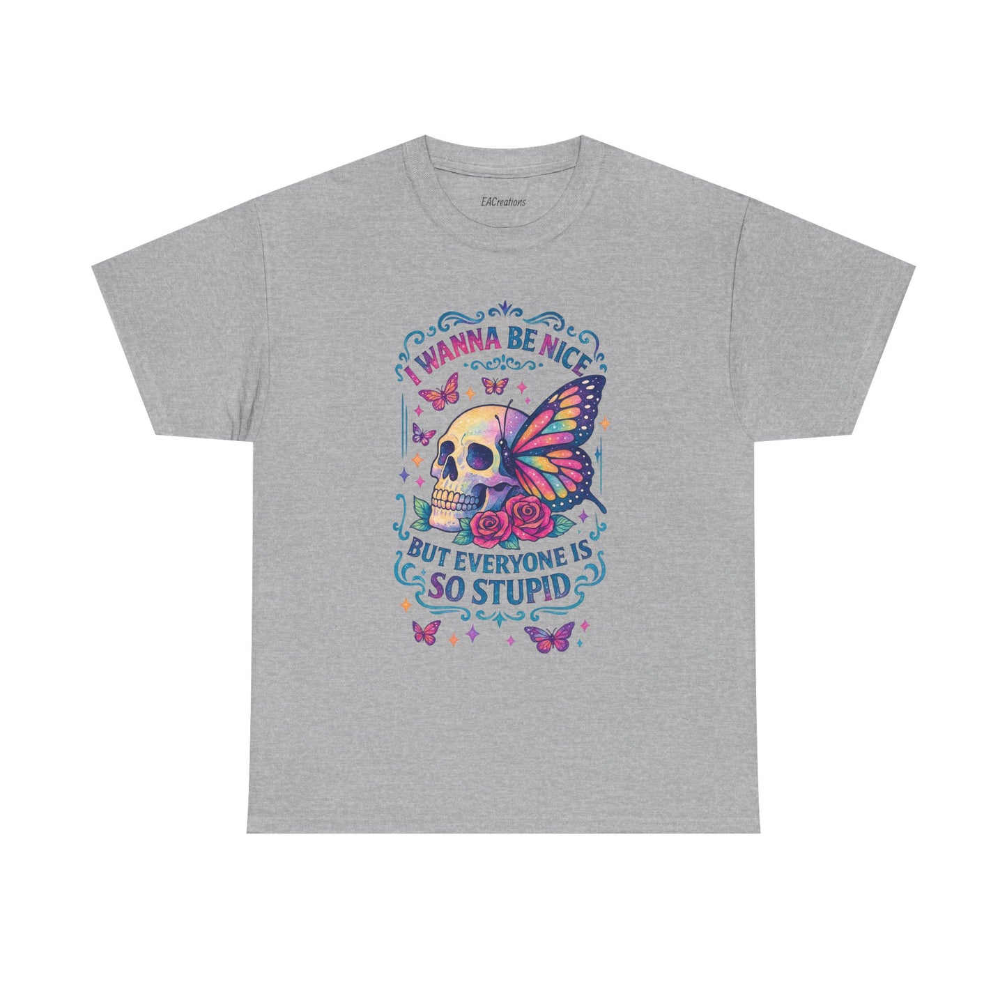 Colorful Skull & Butterfly Graphic Tee - Unique Gift for Halloween, Birthdays, Everyday Wear, Art Lovers, Funny Statement Shirt