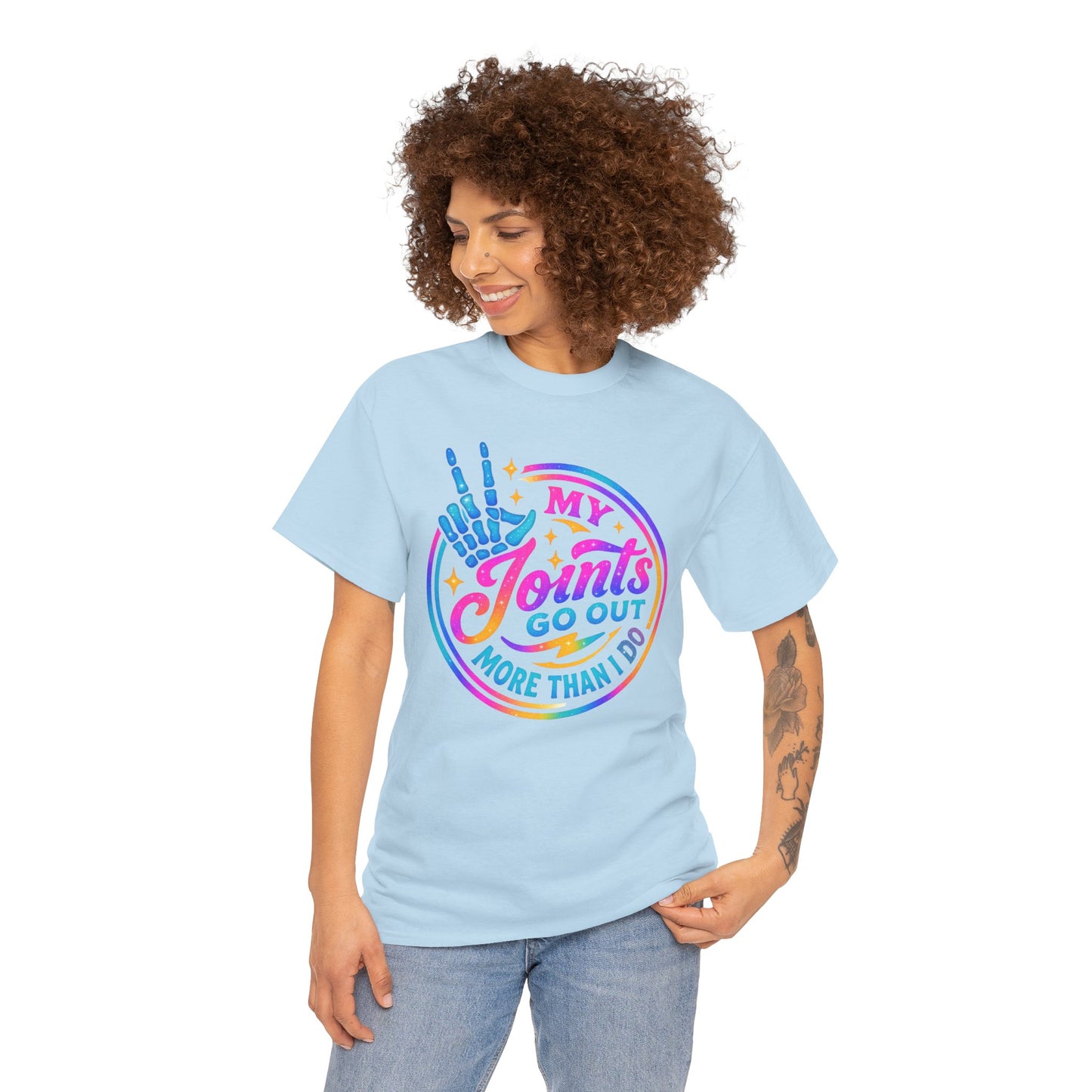 My Joints Go Out Unisex Heavy Cotton Tee, Humor Tee, Gift for Joint Pain Relief, Funny Tee for Seniors, Relaxed Fit, Wellness Gift