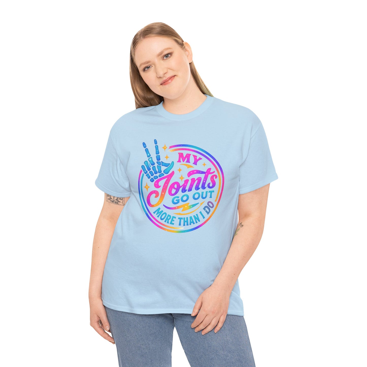 My Joints Go Out Unisex Heavy Cotton Tee, Humor Tee, Gift for Joint Pain Relief, Funny Tee for Seniors, Relaxed Fit, Wellness Gift