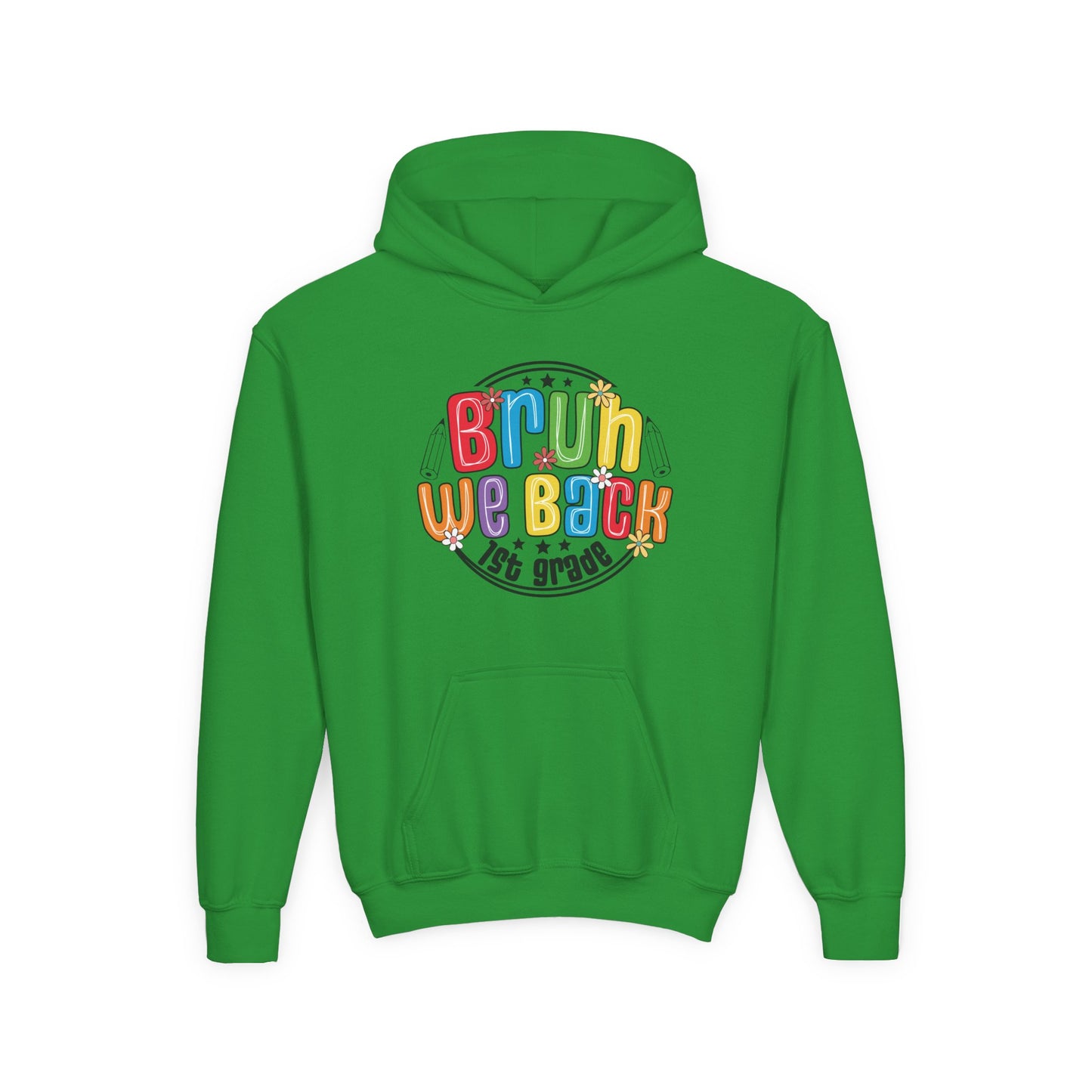 Colorful 1st Grade Hooded Sweatshirt, Back to School Gift, Youth Sweatshirt, Cheerful Hoodie for Kids, Fun Kids Apparel, Birthday Gift