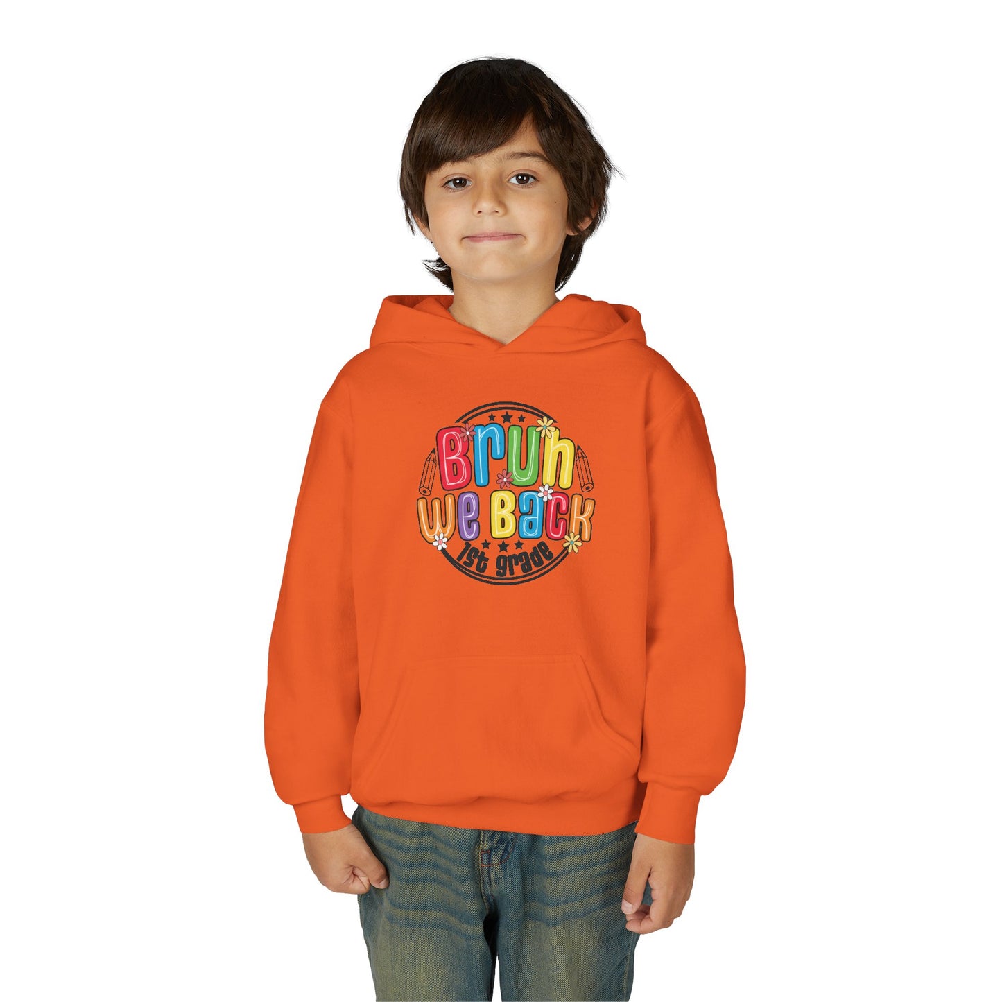 Colorful 1st Grade Hooded Sweatshirt, Back to School Gift, Youth Sweatshirt, Cheerful Hoodie for Kids, Fun Kids Apparel, Birthday Gift