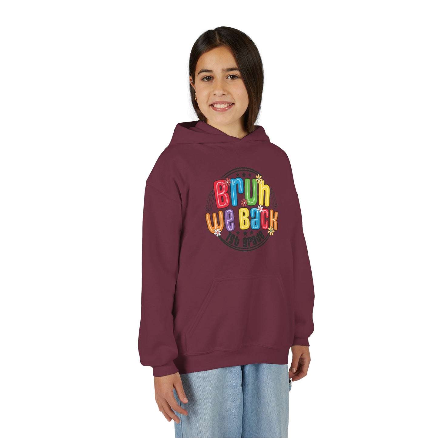 Colorful 1st Grade Hooded Sweatshirt, Back to School Gift, Youth Sweatshirt, Cheerful Hoodie for Kids, Fun Kids Apparel, Birthday Gift