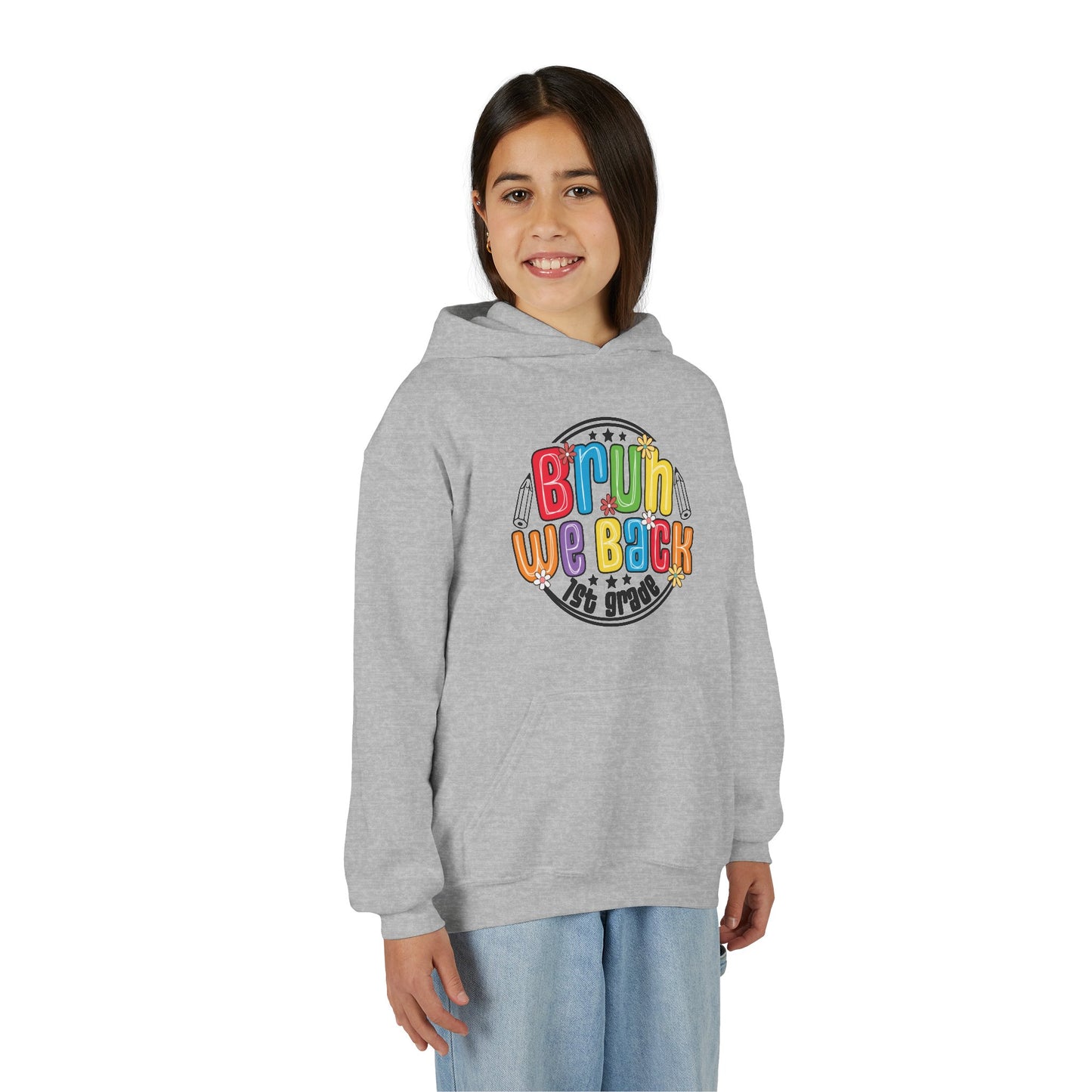 Colorful 1st Grade Hooded Sweatshirt, Back to School Gift, Youth Sweatshirt, Cheerful Hoodie for Kids, Fun Kids Apparel, Birthday Gift