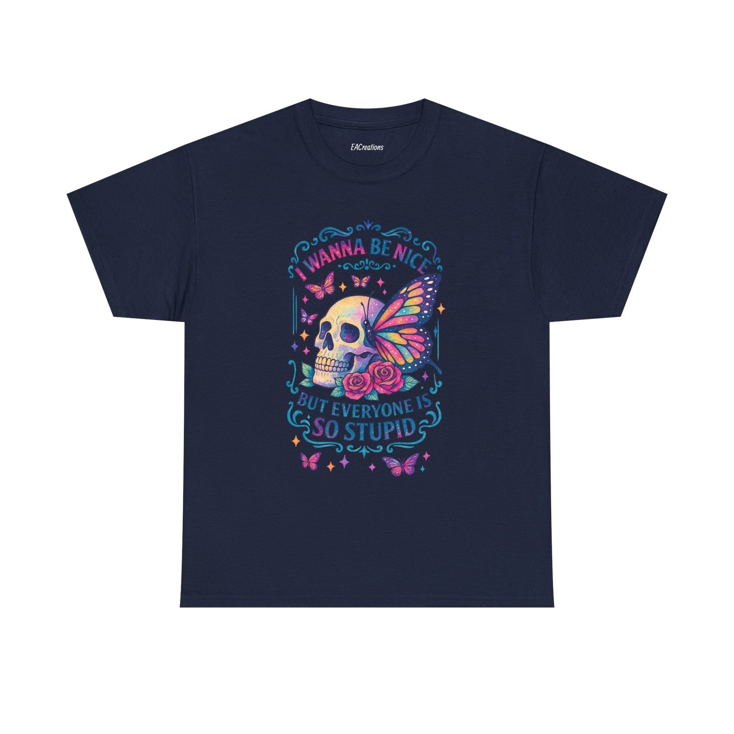 Colorful Skull & Butterfly Graphic Tee - Unique Gift for Halloween, Birthdays, Everyday Wear, Art Lovers, Funny Statement Shirt