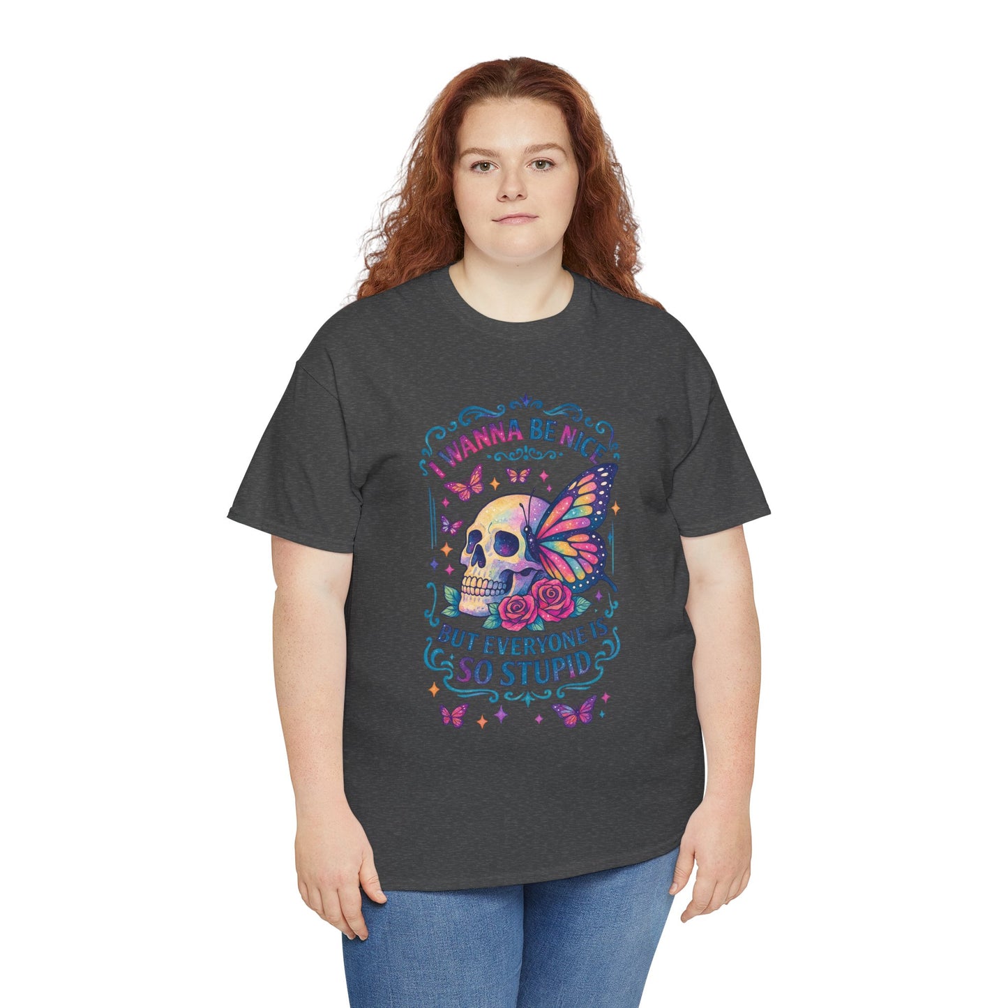 Colorful Skull & Butterfly Graphic Tee - Unique Gift for Halloween, Birthdays, Everyday Wear, Art Lovers, Funny Statement Shirt