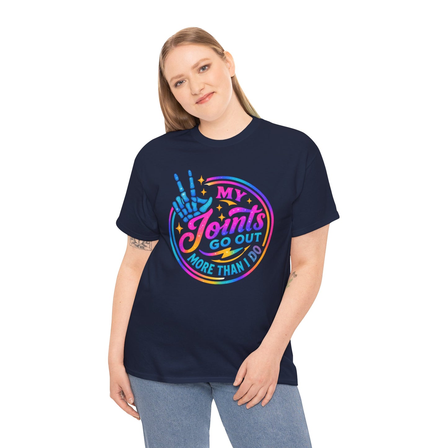 My Joints Go Out Unisex Heavy Cotton Tee, Humor Tee, Gift for Joint Pain Relief, Funny Tee for Seniors, Relaxed Fit, Wellness Gift