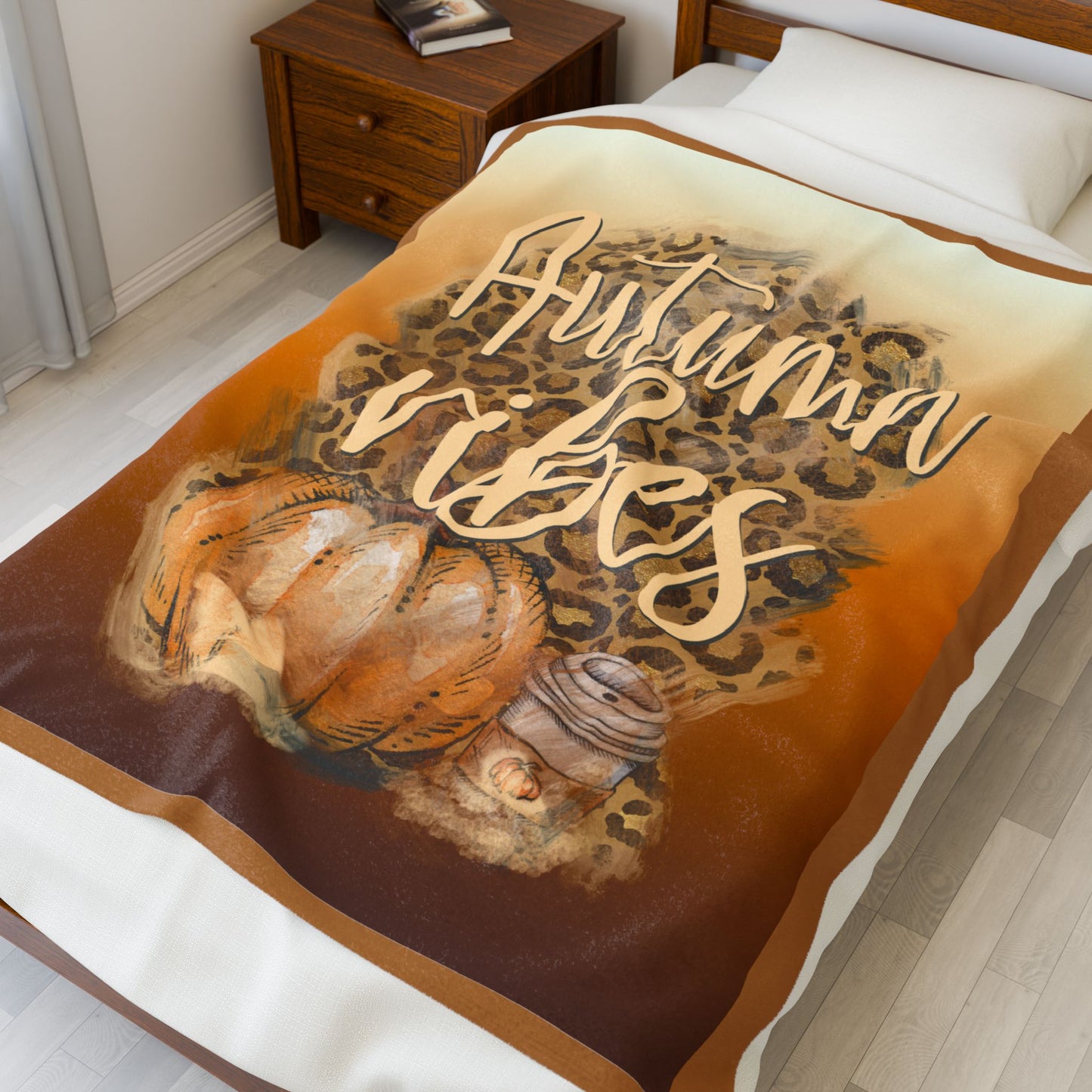 Autumn Vibes Velveteen Plush Blanket, Cozy Throw, Fall Decor, Gifting for Thanksgiving, Home Snuggle Blanket, Seasonal Comfort