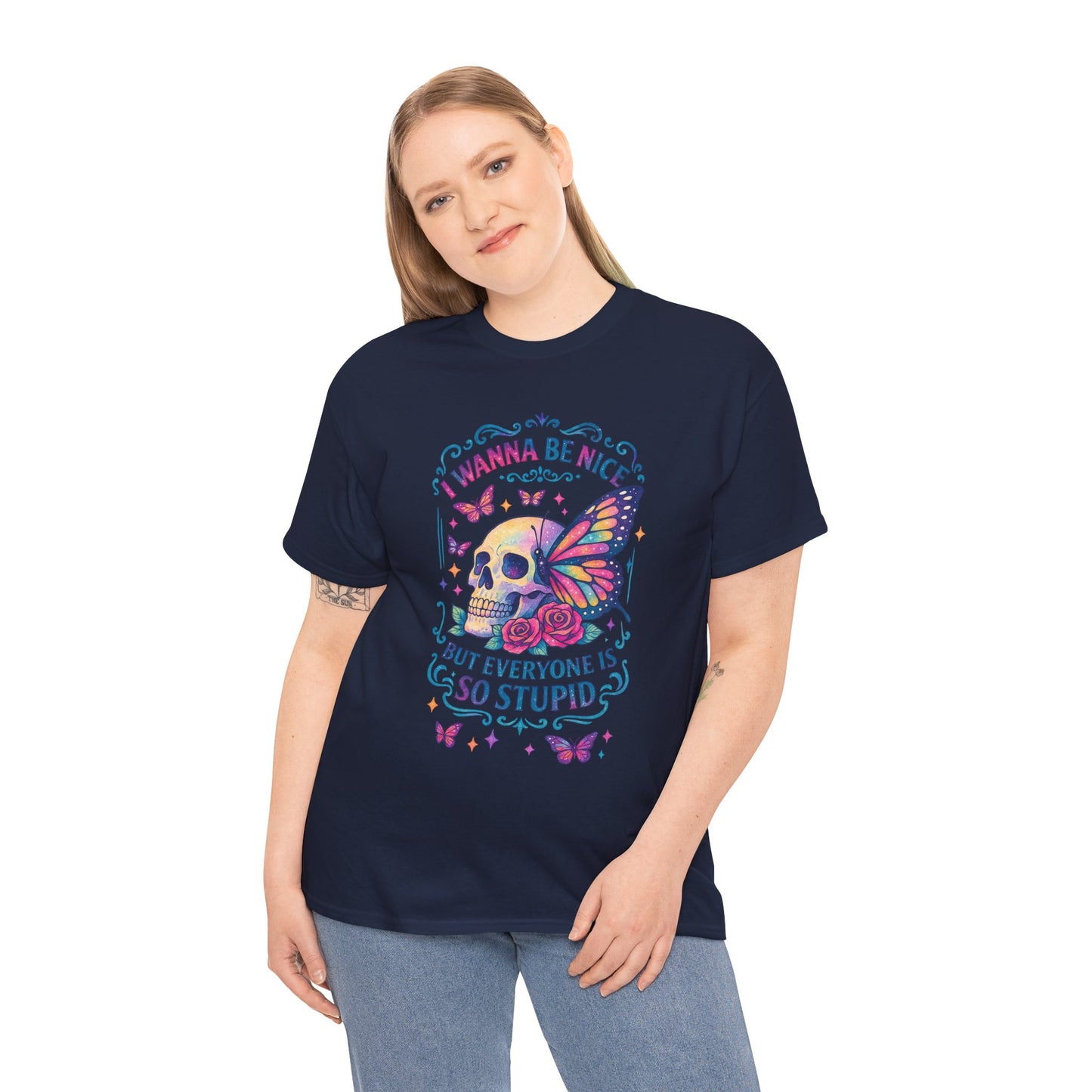 Colorful Skull & Butterfly Graphic Tee - Unique Gift for Halloween, Birthdays, Everyday Wear, Art Lovers, Funny Statement Shirt