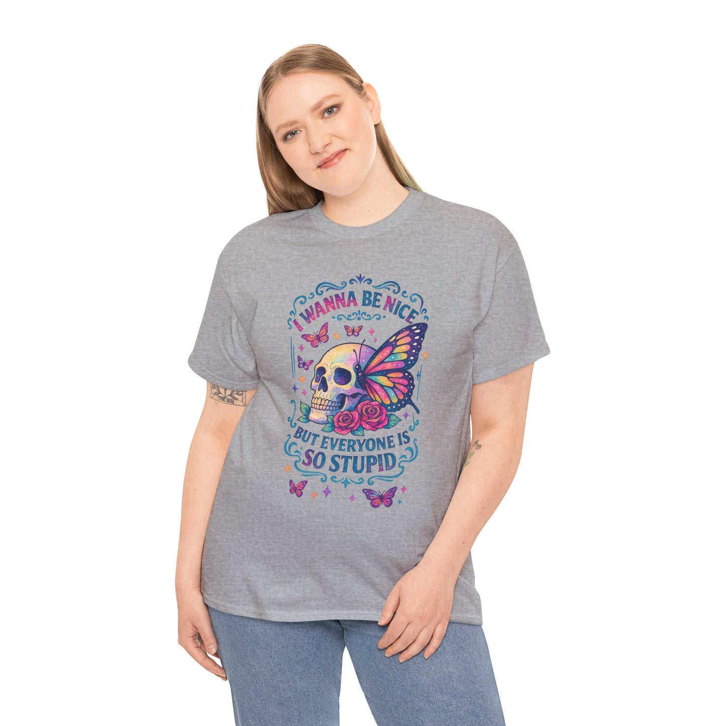 Colorful Skull & Butterfly Graphic Tee - Unique Gift for Halloween, Birthdays, Everyday Wear, Art Lovers, Funny Statement Shirt