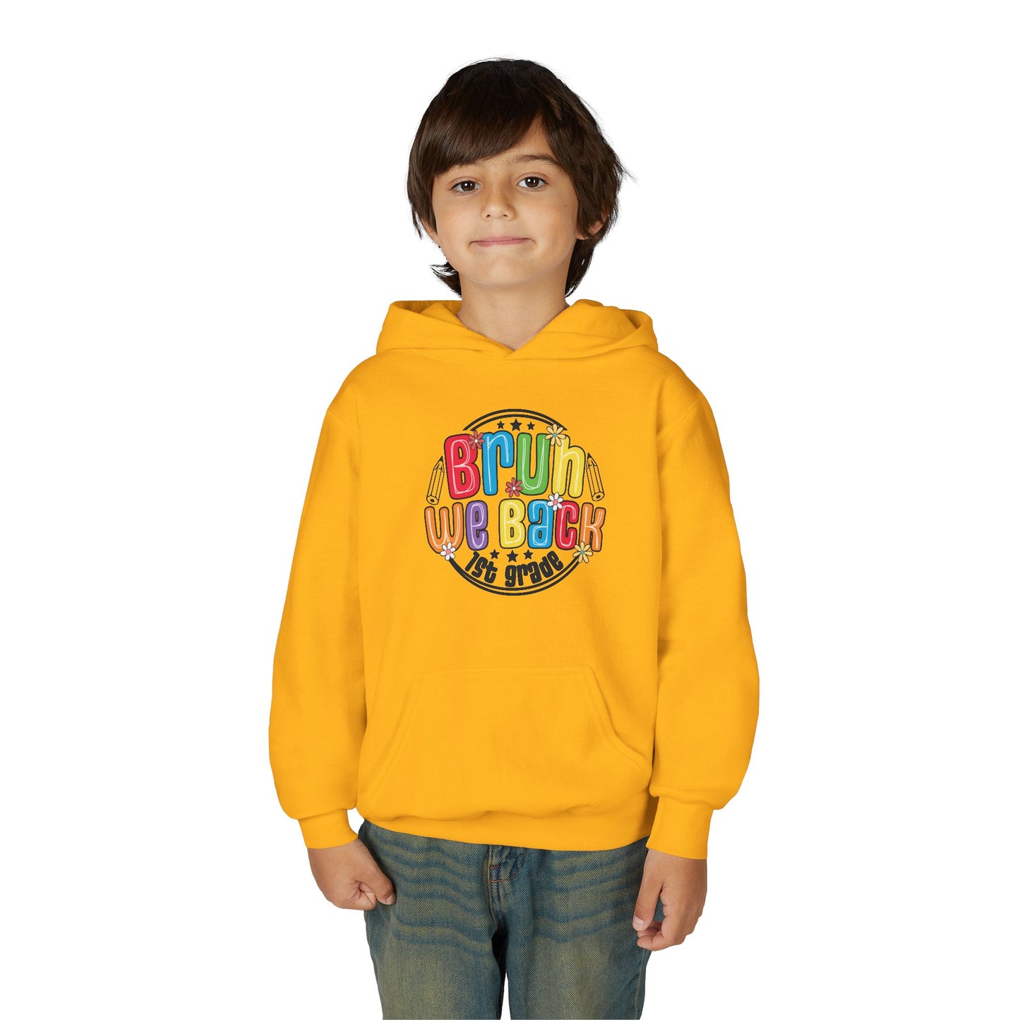 Colorful 1st Grade Hooded Sweatshirt, Back to School Gift, Youth Sweatshirt, Cheerful Hoodie for Kids, Fun Kids Apparel, Birthday Gift