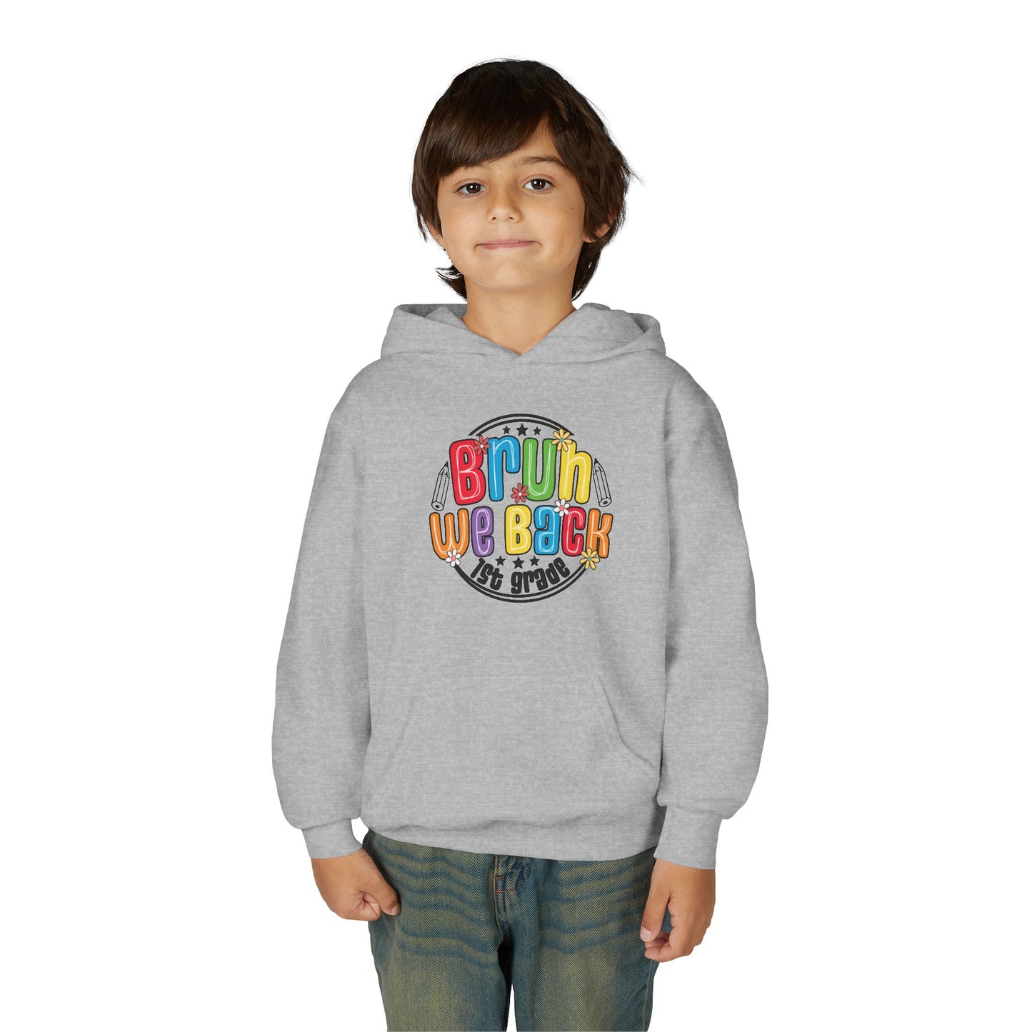 Colorful 1st Grade Hooded Sweatshirt, Back to School Gift, Youth Sweatshirt, Cheerful Hoodie for Kids, Fun Kids Apparel, Birthday Gift