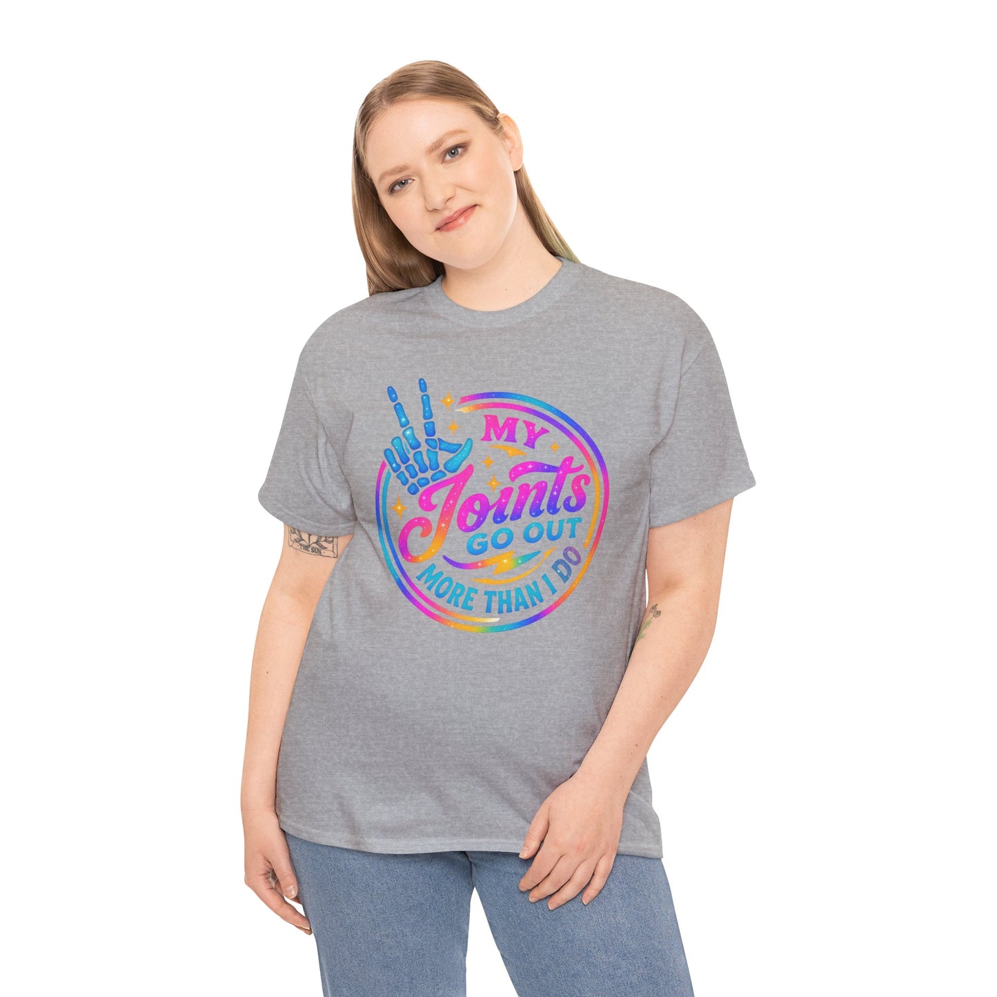My Joints Go Out Unisex Heavy Cotton Tee, Humor Tee, Gift for Joint Pain Relief, Funny Tee for Seniors, Relaxed Fit, Wellness Gift