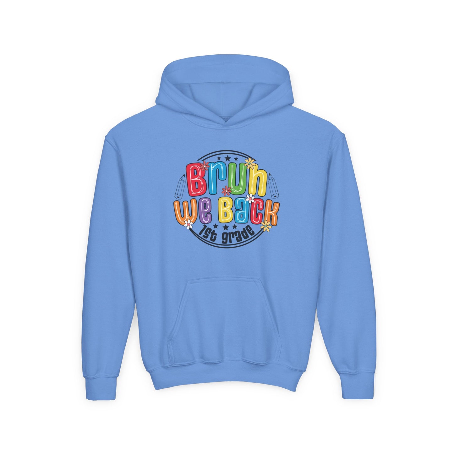 Colorful 1st Grade Hooded Sweatshirt, Back to School Gift, Youth Sweatshirt, Cheerful Hoodie for Kids, Fun Kids Apparel, Birthday Gift