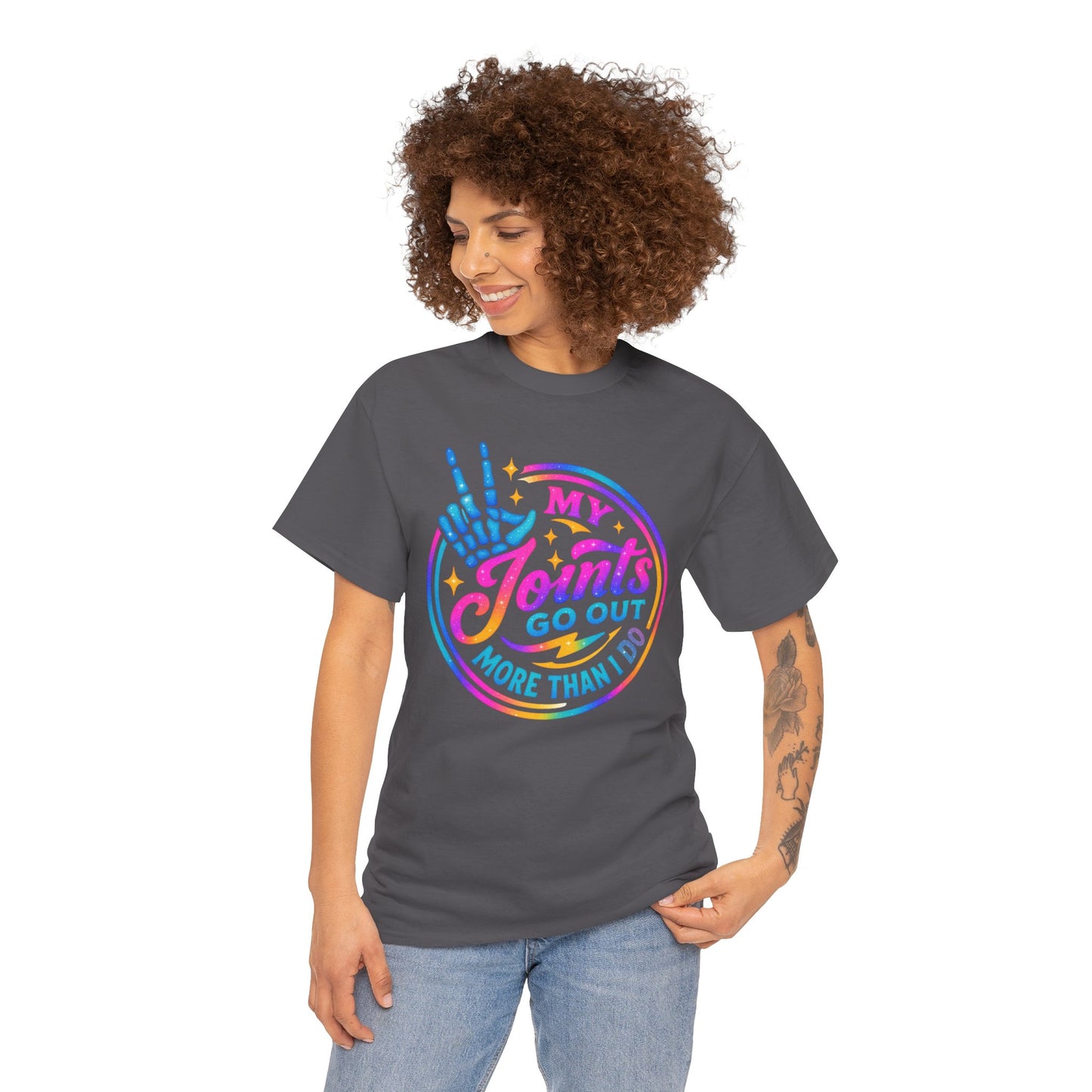 My Joints Go Out Unisex Heavy Cotton Tee, Humor Tee, Gift for Joint Pain Relief, Funny Tee for Seniors, Relaxed Fit, Wellness Gift