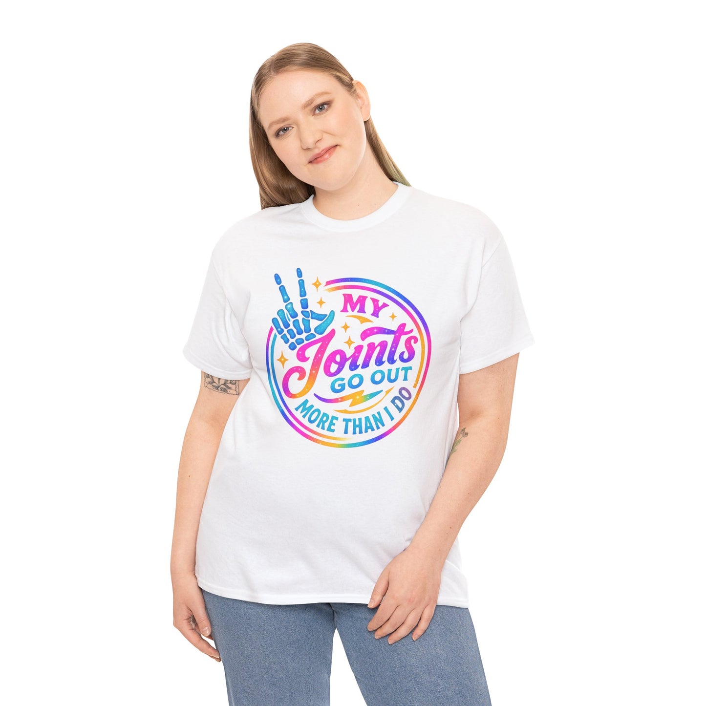 My Joints Go Out Unisex Heavy Cotton Tee, Humor Tee, Gift for Joint Pain Relief, Funny Tee for Seniors, Relaxed Fit, Wellness Gift