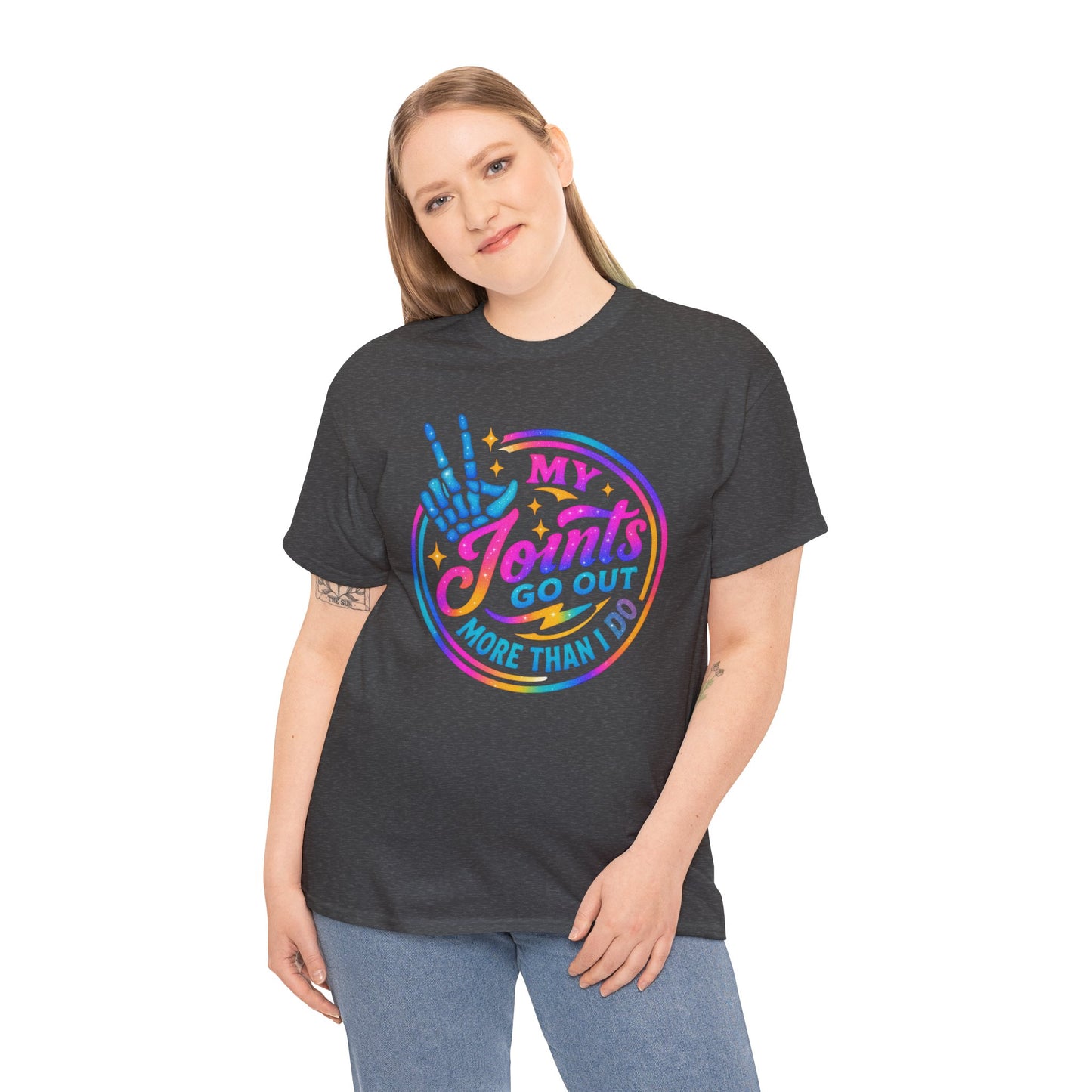 My Joints Go Out Unisex Heavy Cotton Tee, Humor Tee, Gift for Joint Pain Relief, Funny Tee for Seniors, Relaxed Fit, Wellness Gift