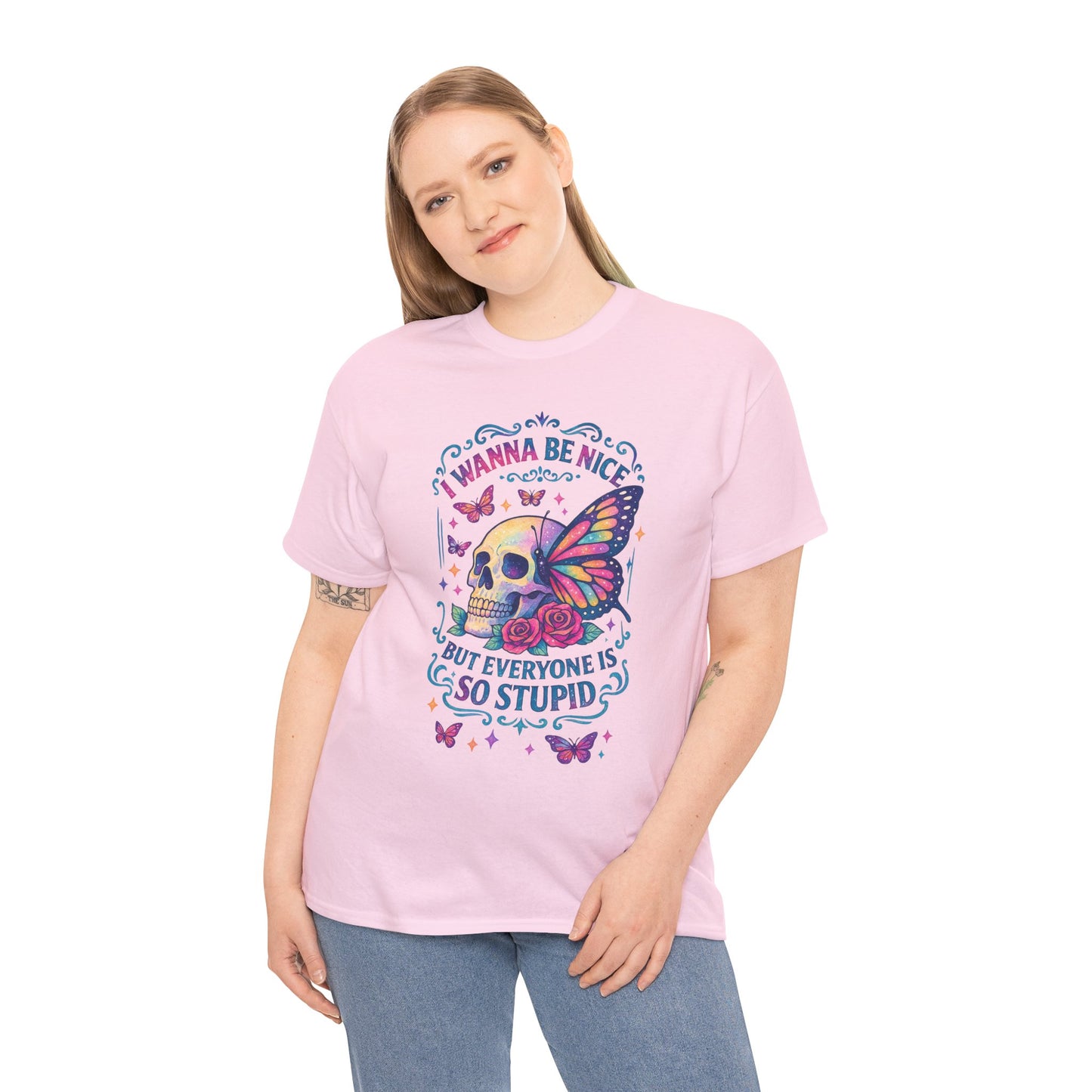 Colorful Skull & Butterfly Graphic Tee - Unique Gift for Halloween, Birthdays, Everyday Wear, Art Lovers, Funny Statement Shirt