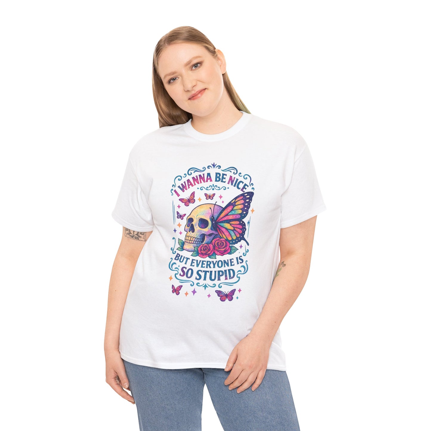 Colorful Skull & Butterfly Graphic Tee - Unique Gift for Halloween, Birthdays, Everyday Wear, Art Lovers, Funny Statement Shirt