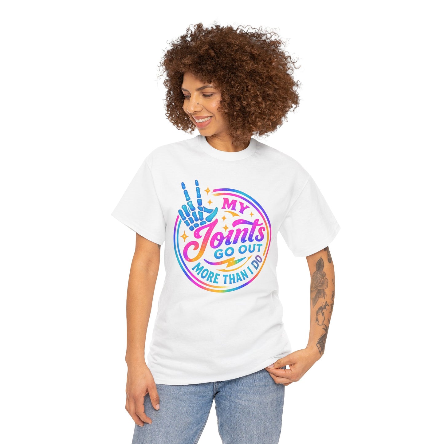 My Joints Go Out Unisex Heavy Cotton Tee, Humor Tee, Gift for Joint Pain Relief, Funny Tee for Seniors, Relaxed Fit, Wellness Gift