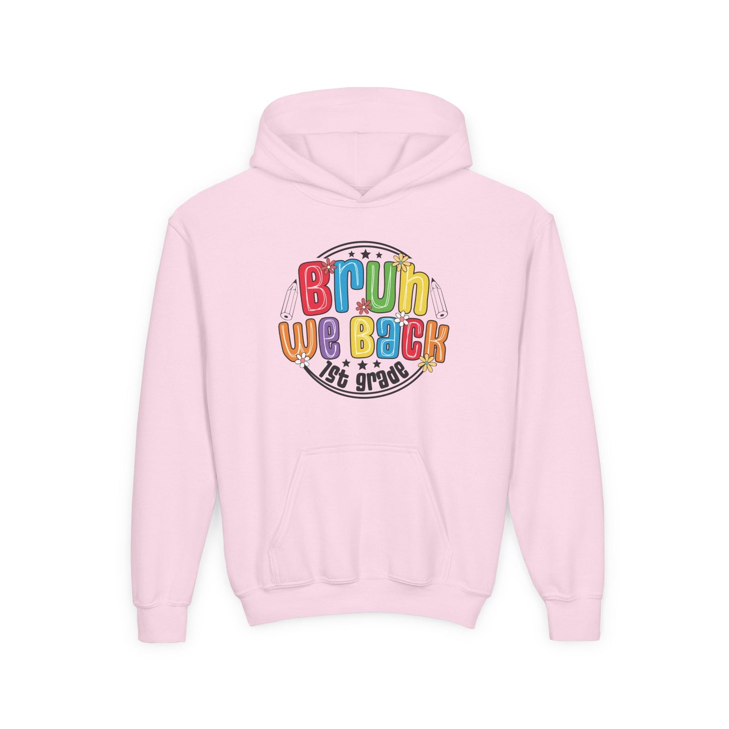 Colorful 1st Grade Hooded Sweatshirt, Back to School Gift, Youth Sweatshirt, Cheerful Hoodie for Kids, Fun Kids Apparel, Birthday Gift