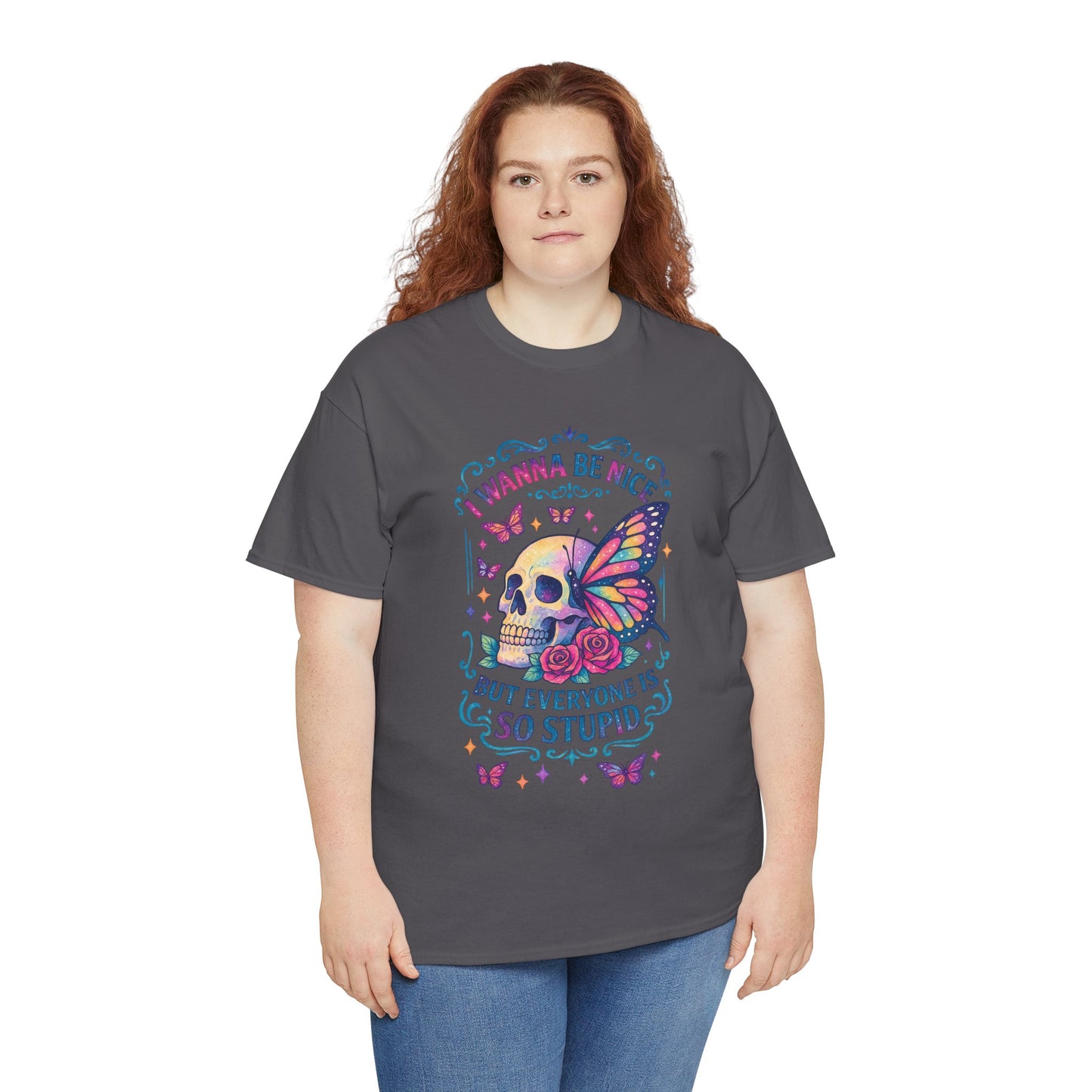 Colorful Skull & Butterfly Graphic Tee - Unique Gift for Halloween, Birthdays, Everyday Wear, Art Lovers, Funny Statement Shirt