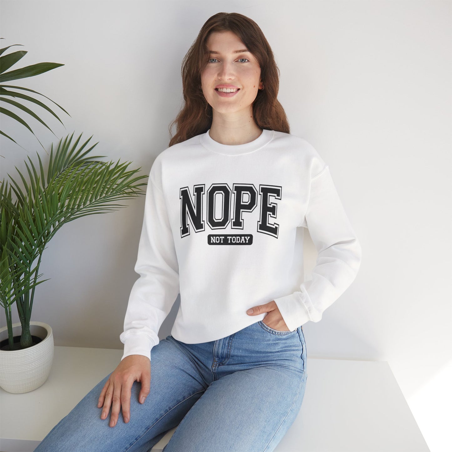 Nope Not Today Sweatshirt - Cozy Casual Crewneck for Relaxed Days, Funny Gift, Unisex Style, Perfect for Friends, Birthdays, Self-Care
