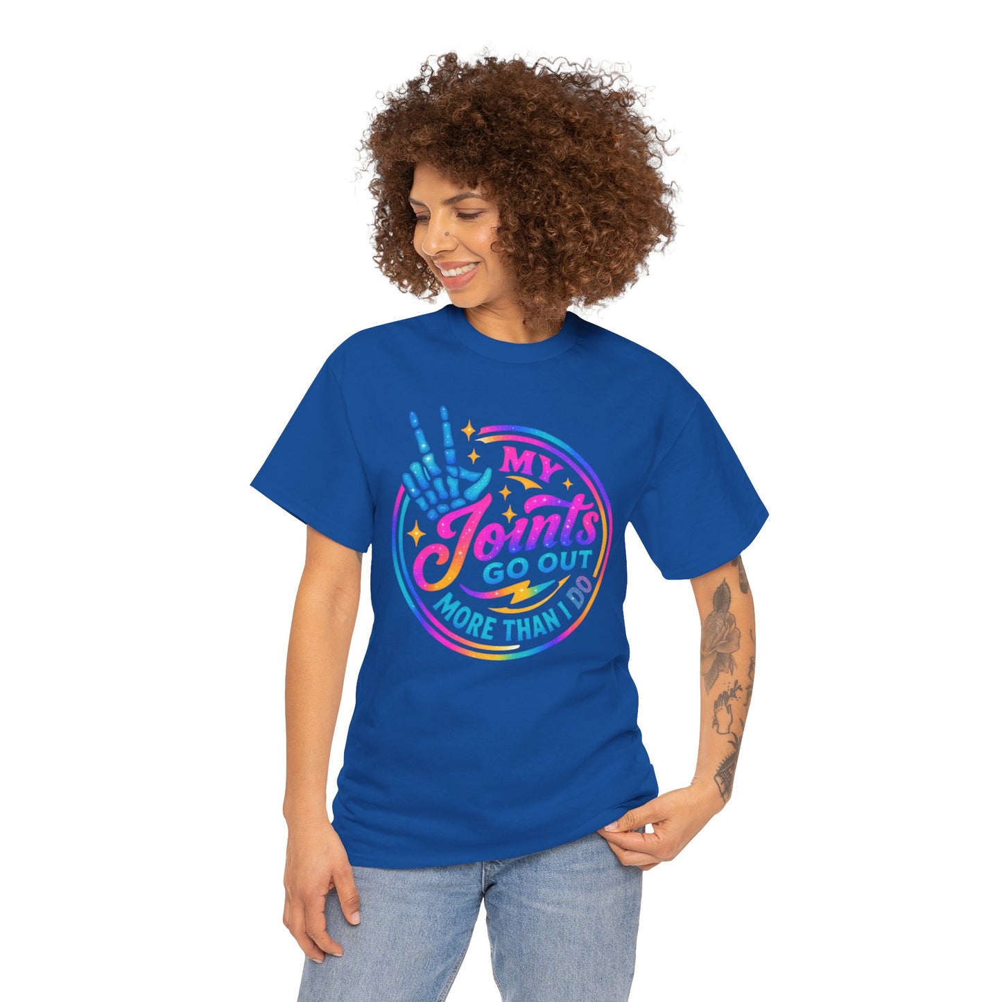 My Joints Go Out Unisex Heavy Cotton Tee, Humor Tee, Gift for Joint Pain Relief, Funny Tee for Seniors, Relaxed Fit, Wellness Gift