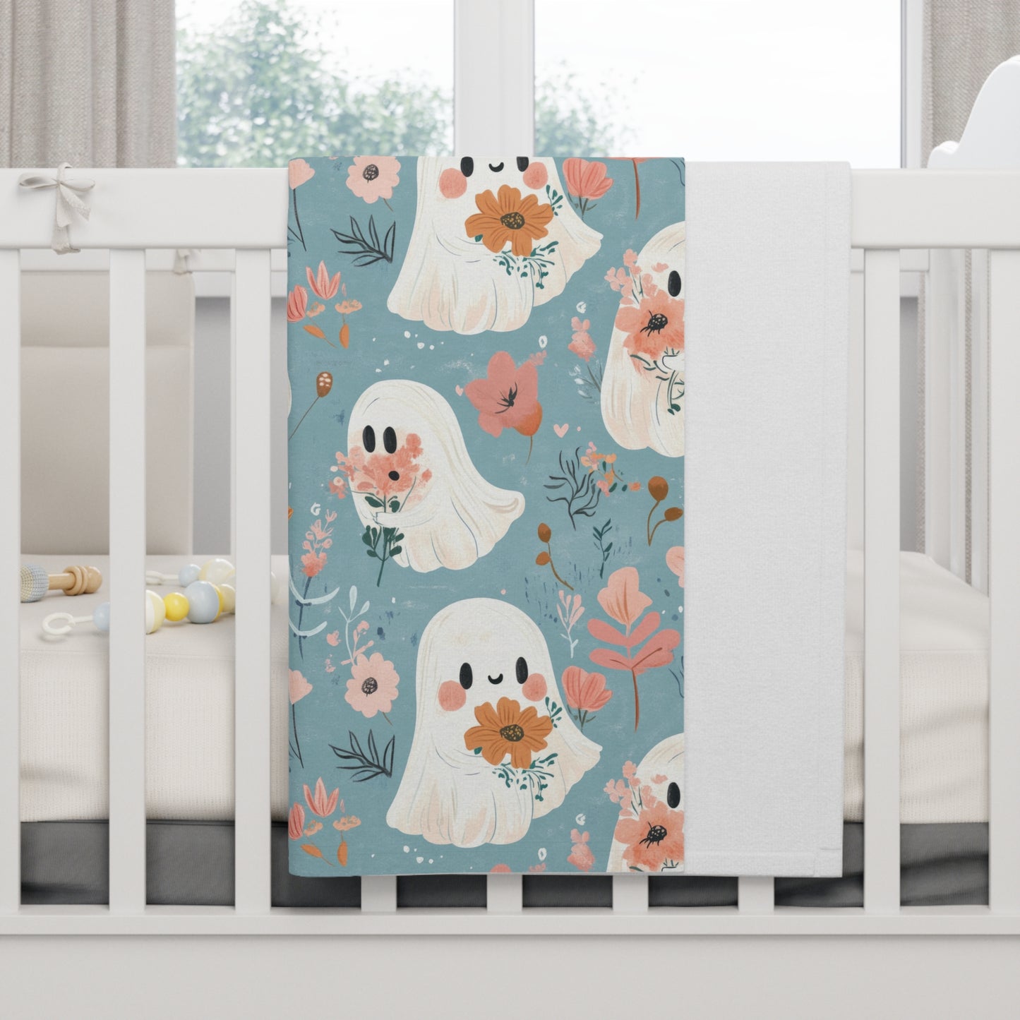 Cute Ghosts Fleece Baby Blanket | Cozy Nursery Decor, Halloween Gift, Soft Baby Shower Essential, Customizable Design, Eco-Friendly Material
