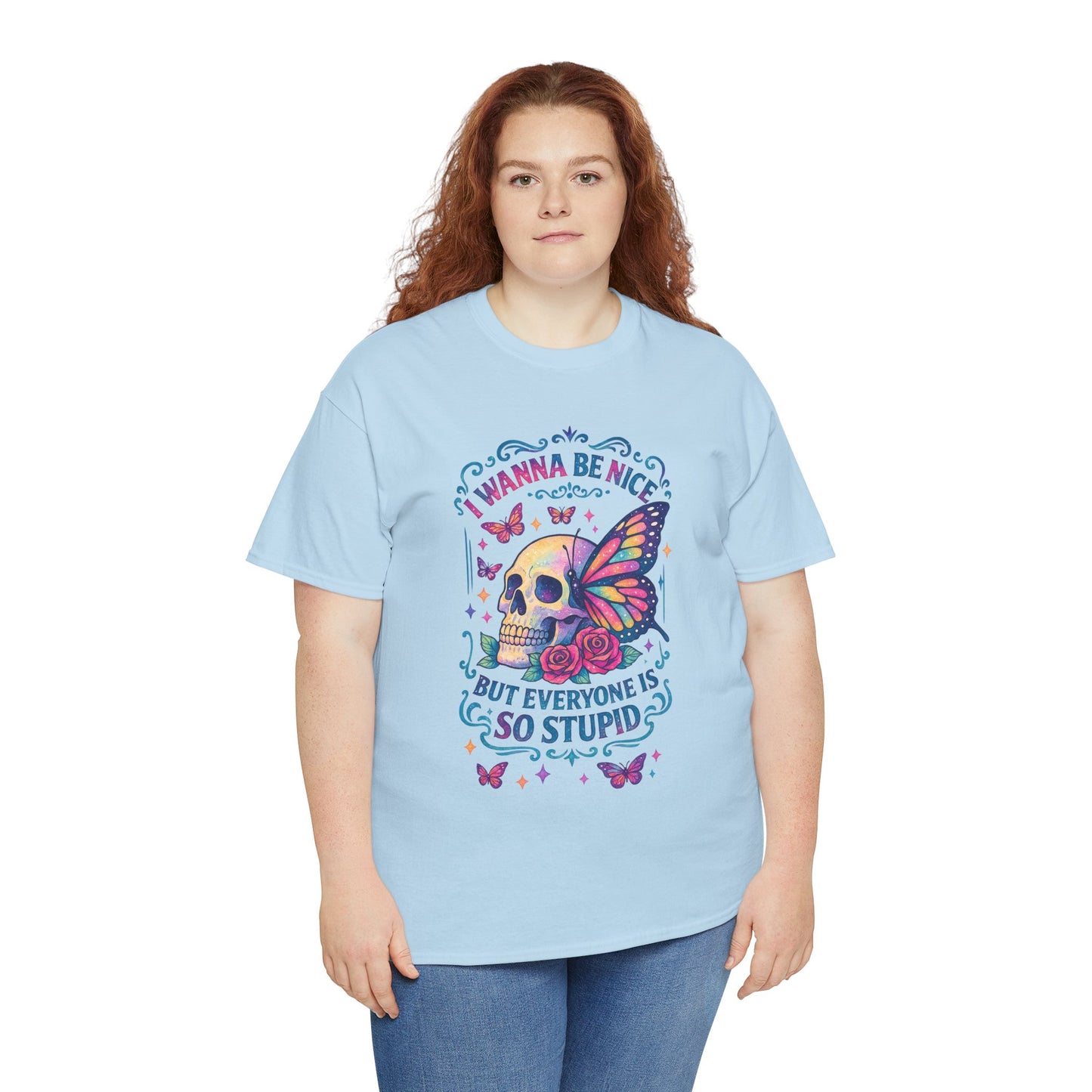 Colorful Skull & Butterfly Graphic Tee - Unique Gift for Halloween, Birthdays, Everyday Wear, Art Lovers, Funny Statement Shirt
