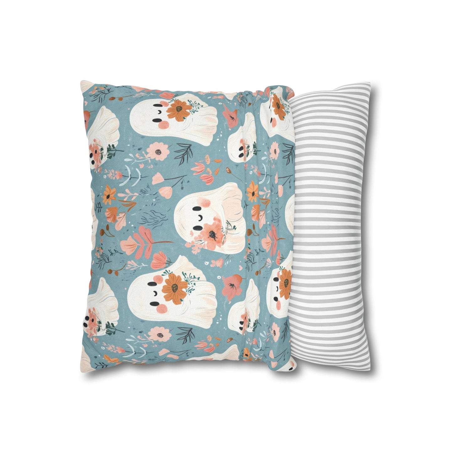 Cute Ghost Floral Pillowcase, Cozy Home Decor, Halloween Decor, Gift for Kids, Bedroom Accessories, Whimsical Cushion Cover