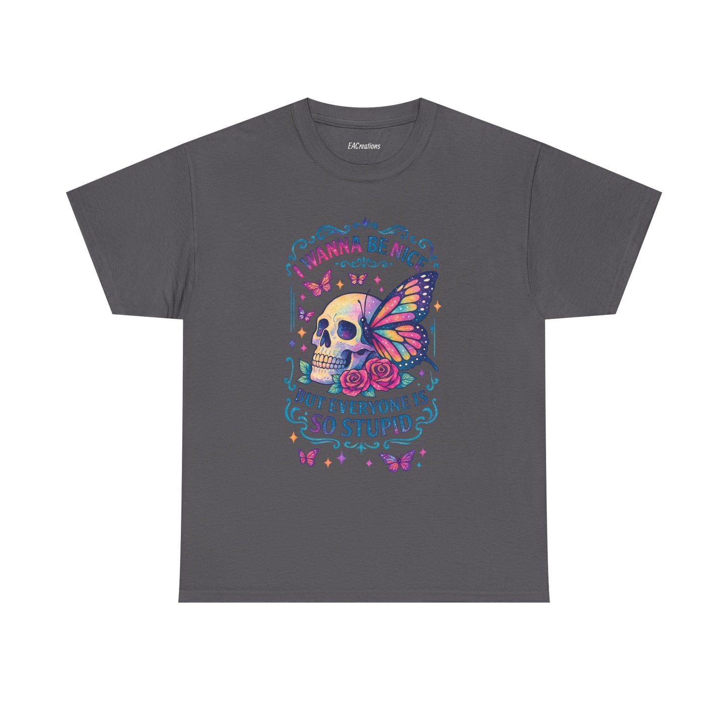 Colorful Skull & Butterfly Graphic Tee - Unique Gift for Halloween, Birthdays, Everyday Wear, Art Lovers, Funny Statement Shirt