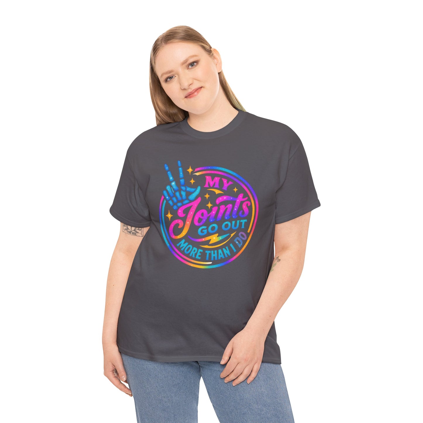 My Joints Go Out Unisex Heavy Cotton Tee, Humor Tee, Gift for Joint Pain Relief, Funny Tee for Seniors, Relaxed Fit, Wellness Gift