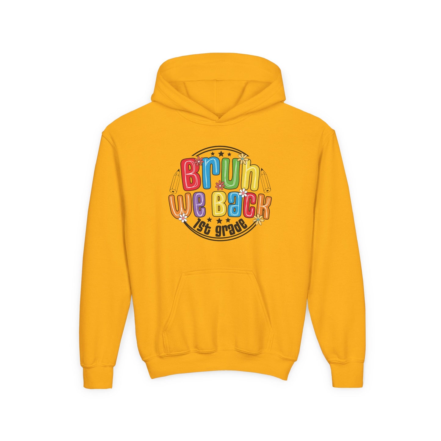 Colorful 1st Grade Hooded Sweatshirt, Back to School Gift, Youth Sweatshirt, Cheerful Hoodie for Kids, Fun Kids Apparel, Birthday Gift