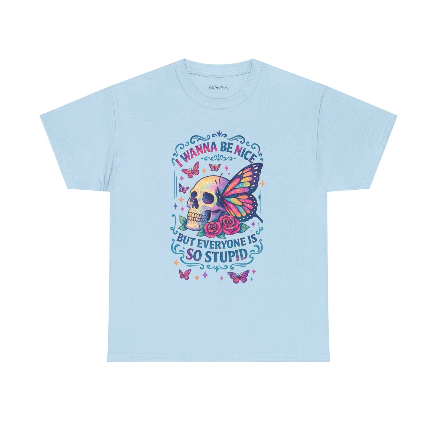 Colorful Skull & Butterfly Graphic Tee - Unique Gift for Halloween, Birthdays, Everyday Wear, Art Lovers, Funny Statement Shirt