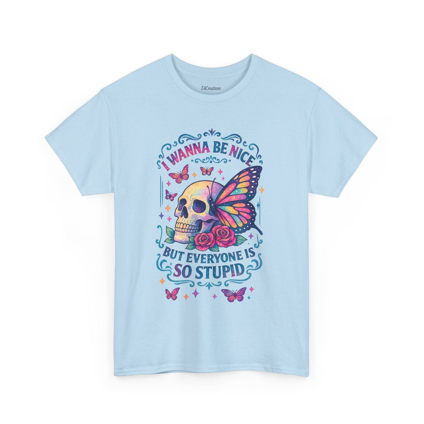 Colorful Skull & Butterfly Graphic Tee - Unique Gift for Halloween, Birthdays, Everyday Wear, Art Lovers, Funny Statement Shirt