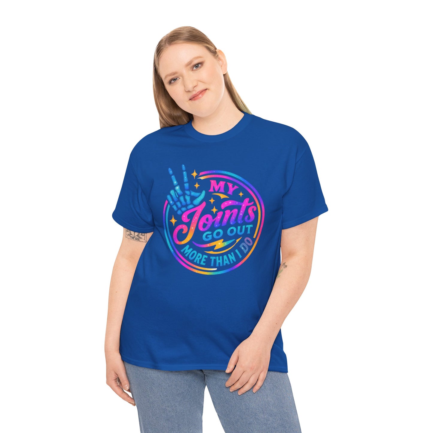 My Joints Go Out Unisex Heavy Cotton Tee, Humor Tee, Gift for Joint Pain Relief, Funny Tee for Seniors, Relaxed Fit, Wellness Gift