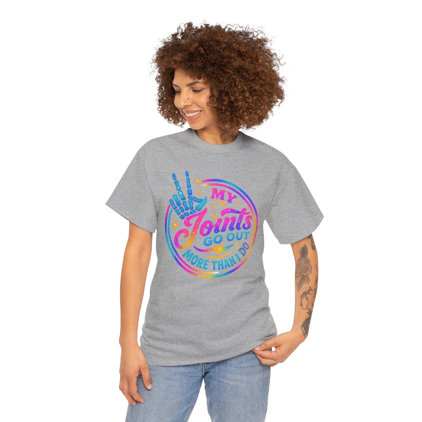 My Joints Go Out Unisex Heavy Cotton Tee, Humor Tee, Gift for Joint Pain Relief, Funny Tee for Seniors, Relaxed Fit, Wellness Gift