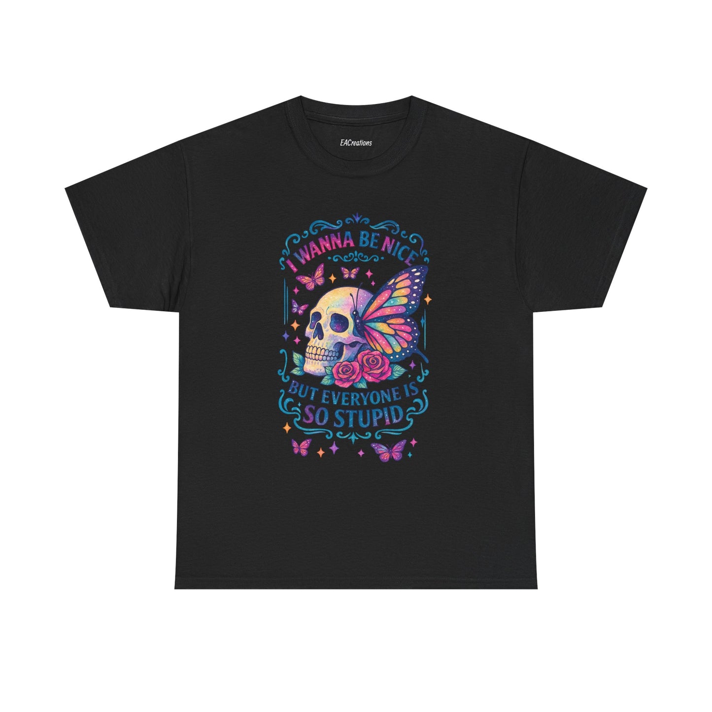 Colorful Skull & Butterfly Graphic Tee - Unique Gift for Halloween, Birthdays, Everyday Wear, Art Lovers, Funny Statement Shirt