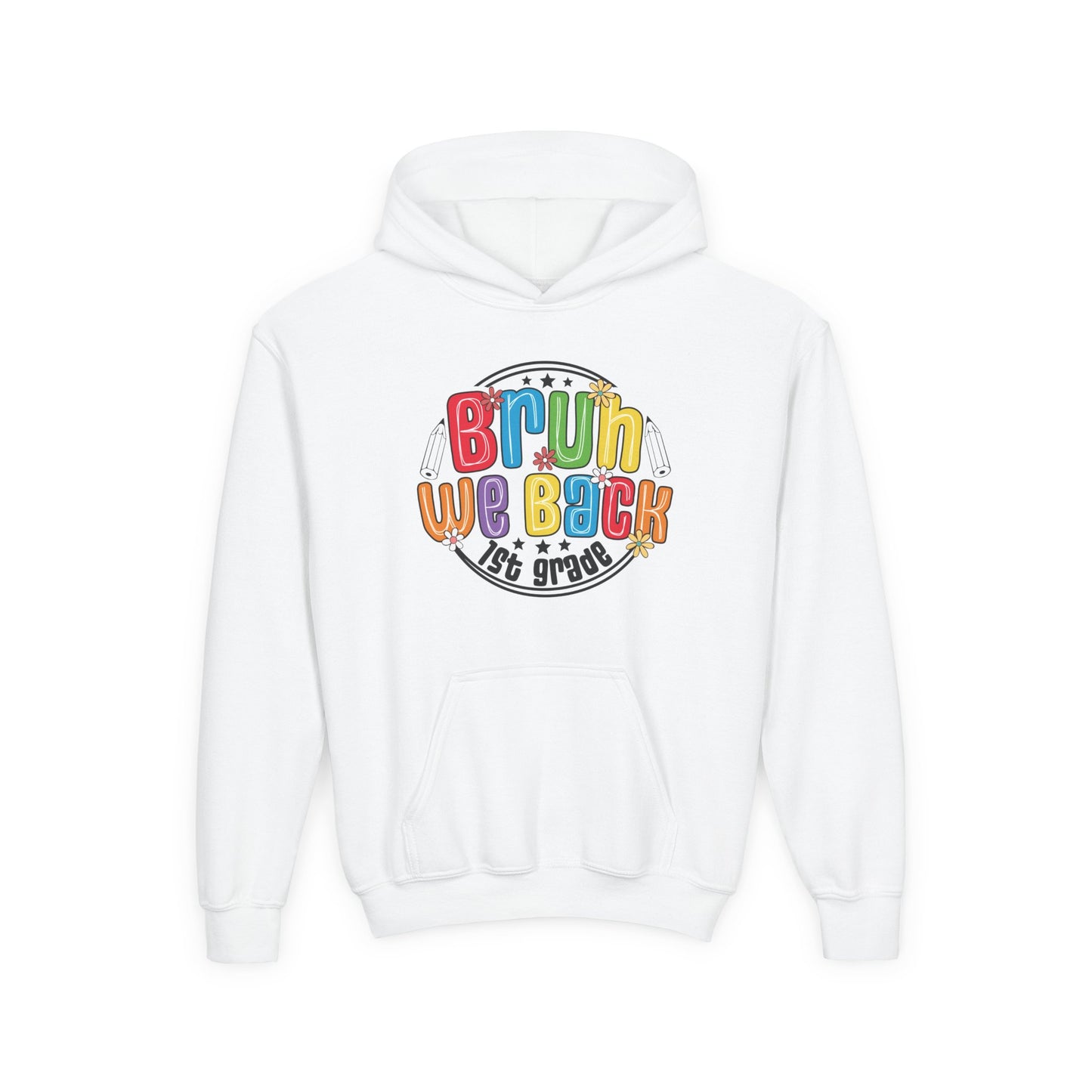 Colorful 1st Grade Hooded Sweatshirt, Back to School Gift, Youth Sweatshirt, Cheerful Hoodie for Kids, Fun Kids Apparel, Birthday Gift