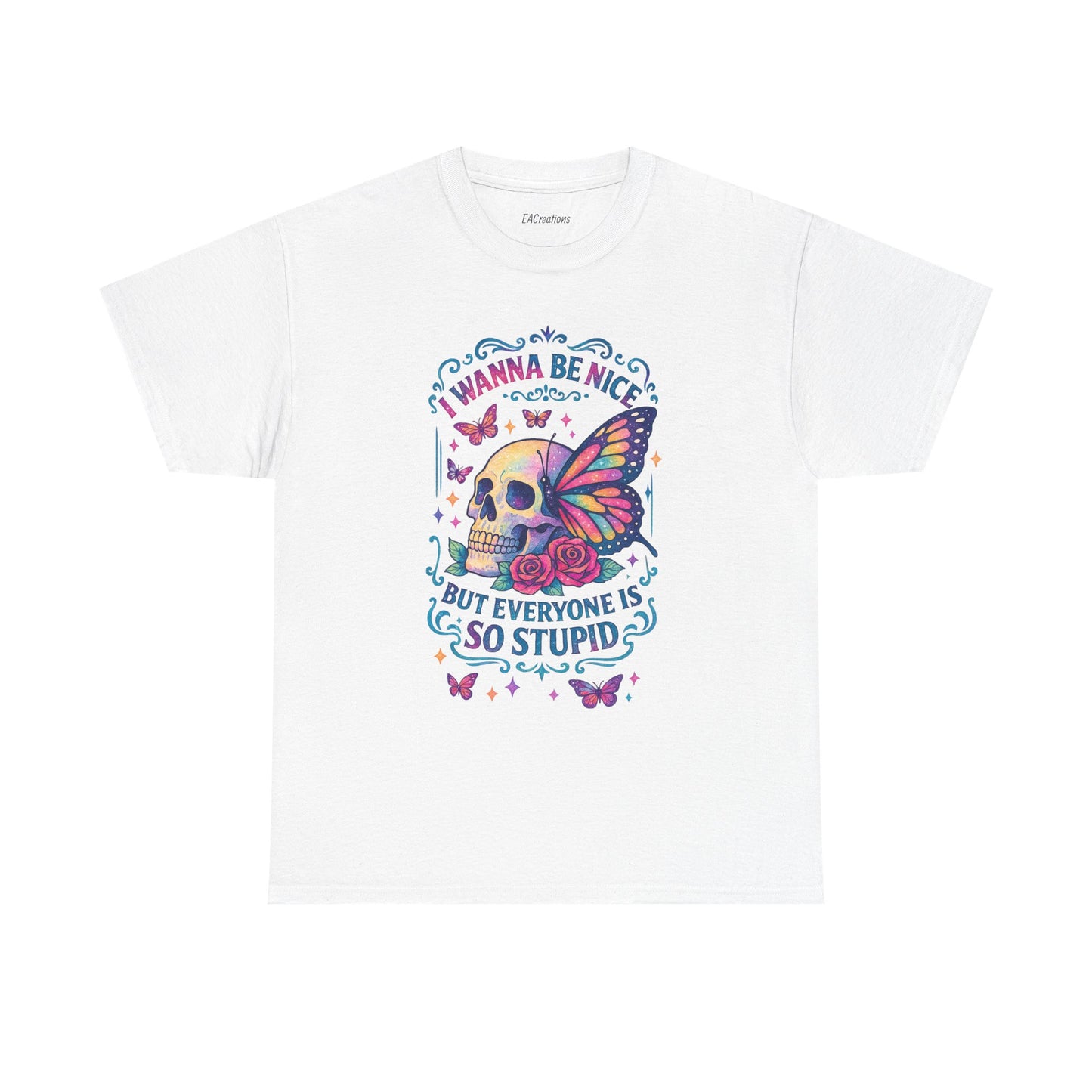 Colorful Skull & Butterfly Graphic Tee - Unique Gift for Halloween, Birthdays, Everyday Wear, Art Lovers, Funny Statement Shirt